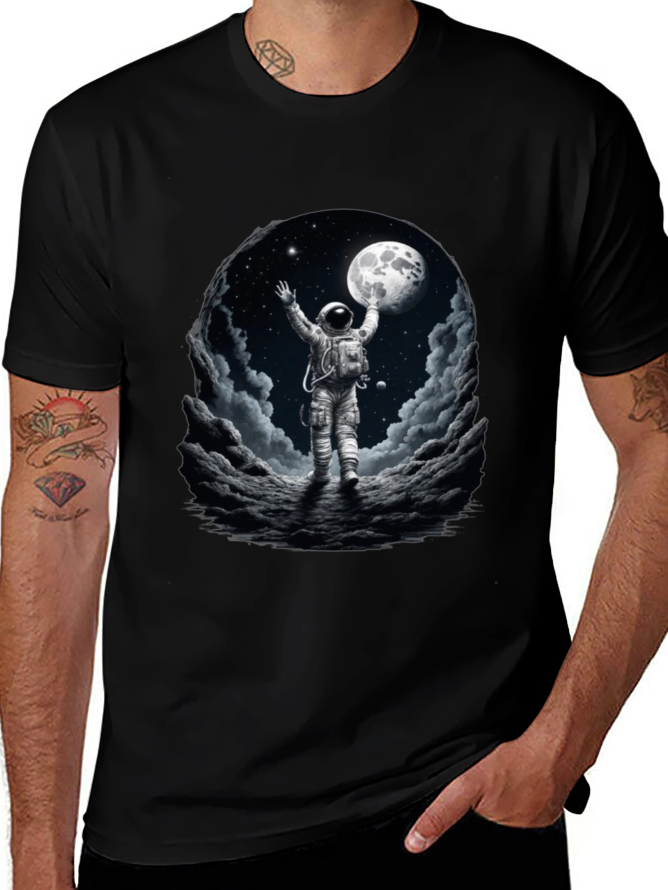 Variant 25 of Astronaut Moon Landing Graphic Tee - Black