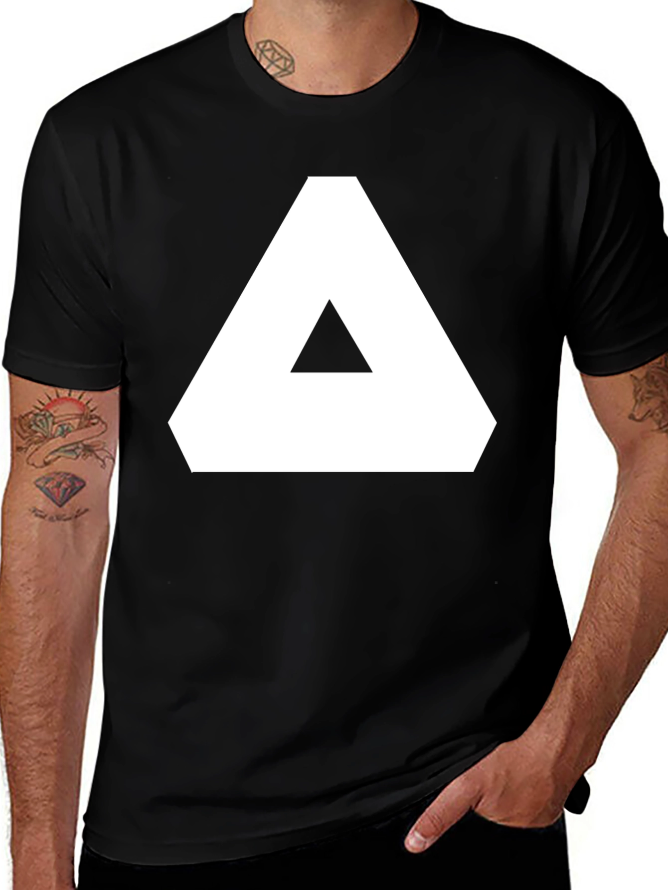 Variant 13 of Geometric Graphic Tee - Black Cotton T-Shirt