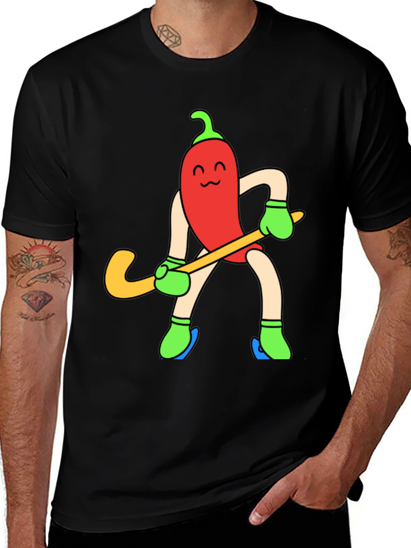 Variant 16 of Funny Chili Pepper Hockey Player Graphic Tee