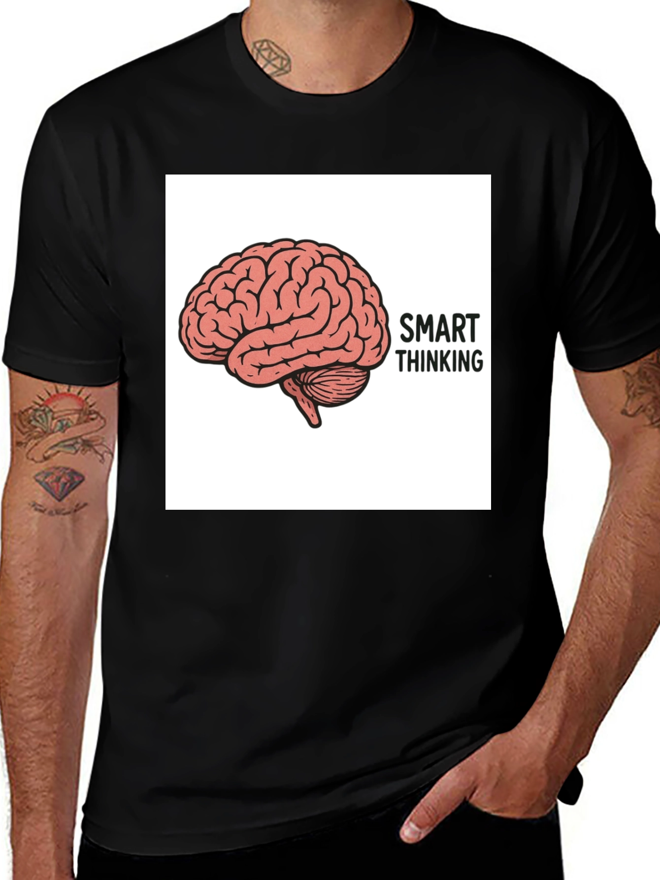 Smart Thinking Brain Graphic Tee - Black Cotton