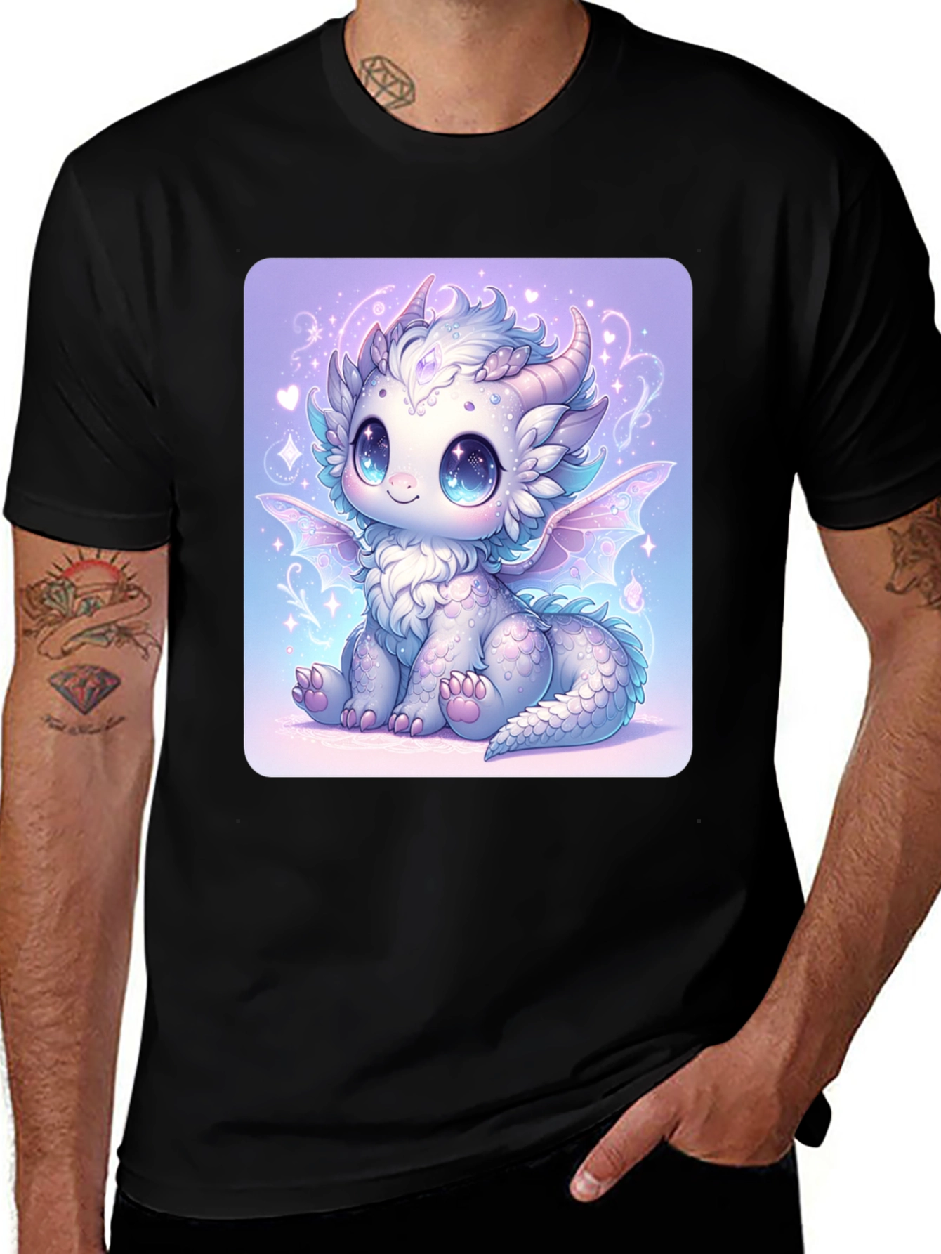 Variant 18 of Cute Dragon Graphic Tee - Black Cotton T-Shirt
