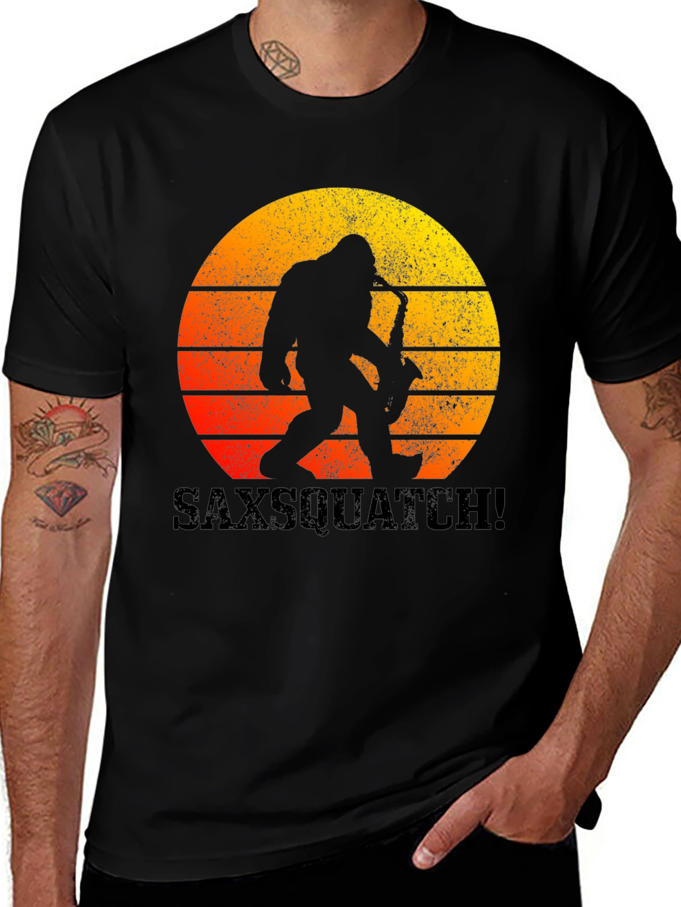 Variant 4 of Saxsquatch T-Shirt - Bigfoot Saxophone Player Graphic Tee