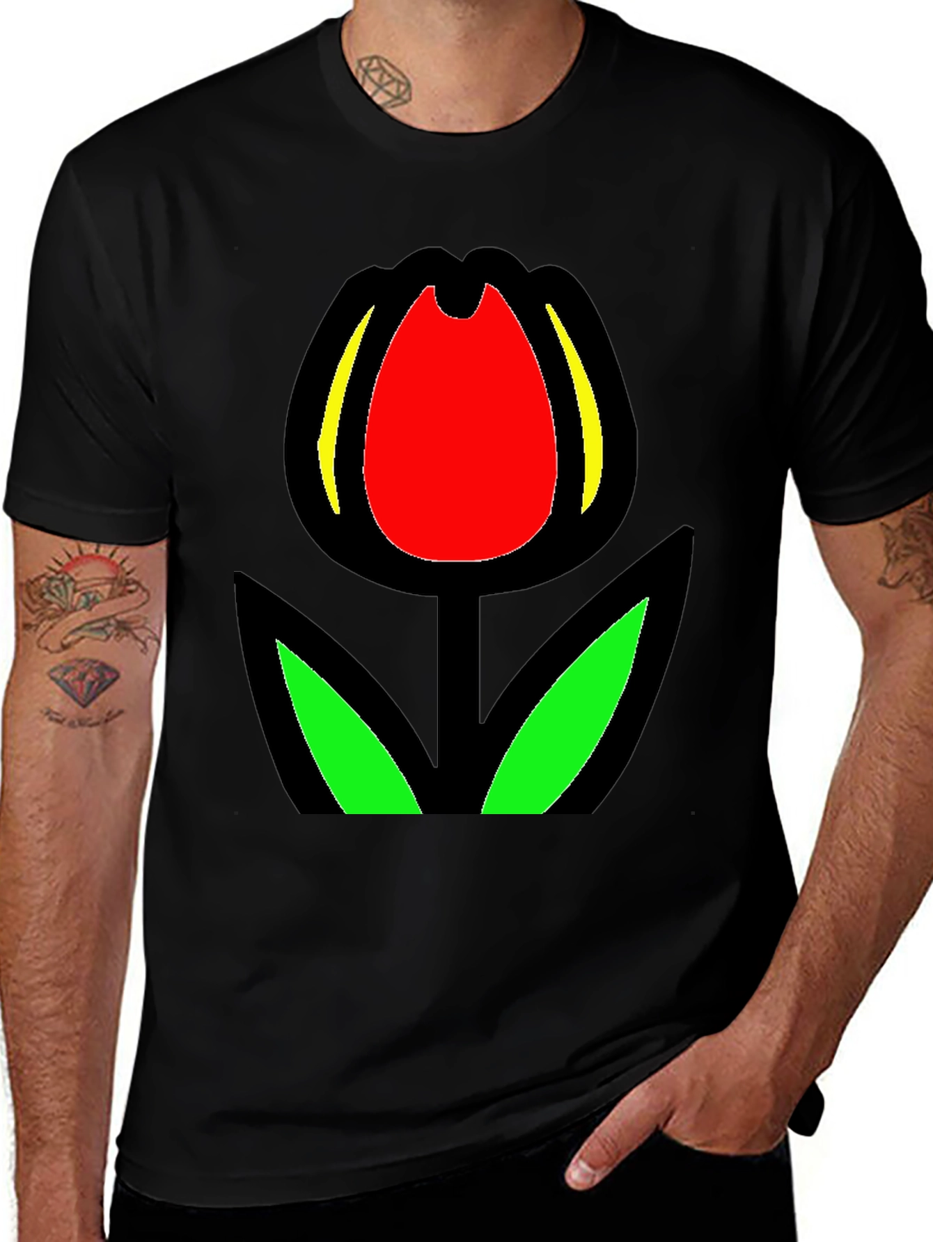 Variant 23 of Black Tulip Graphic Tee - Bold Floral Statement
