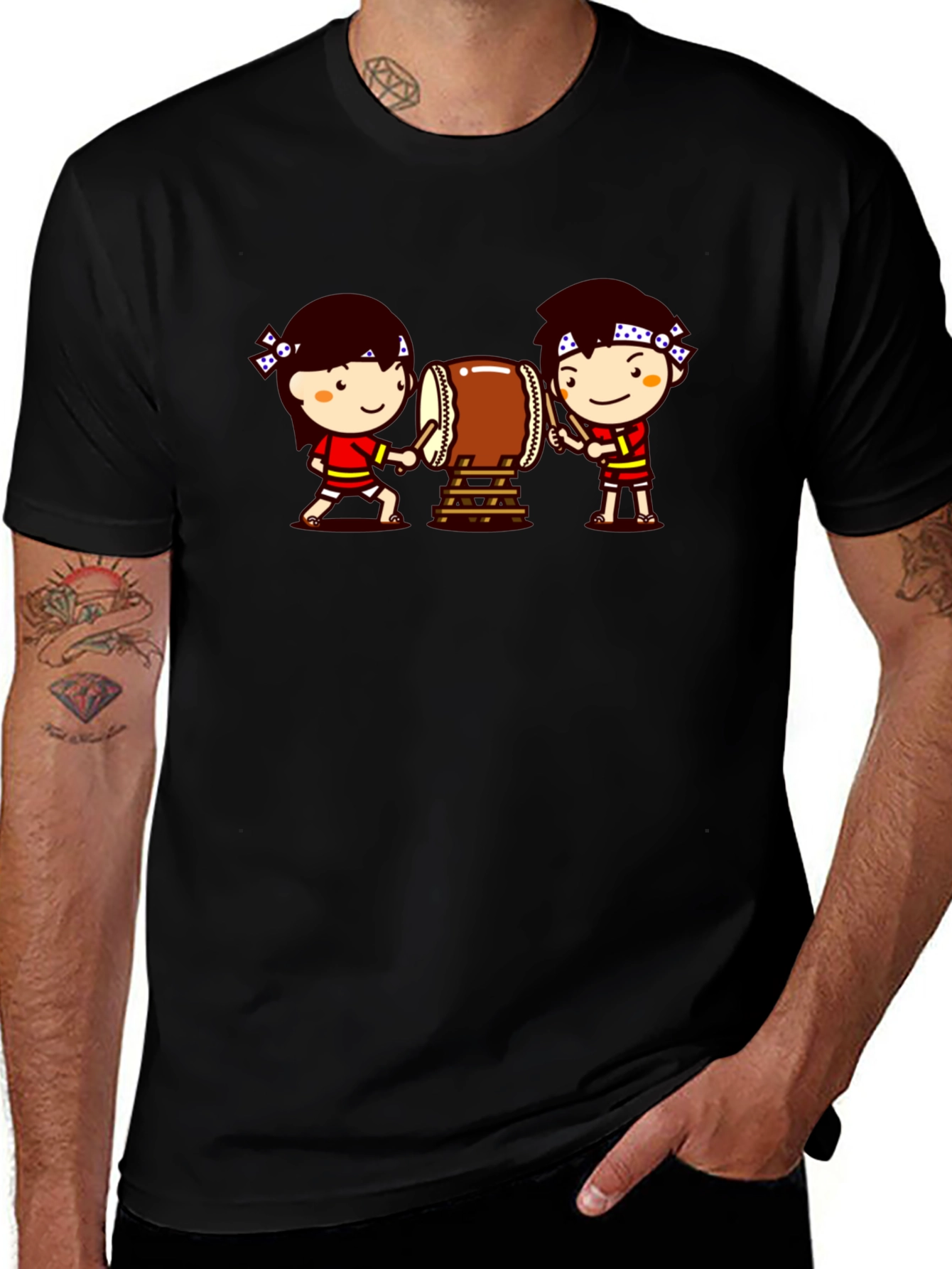 Cartoon Drummer Graphic T-Shirt
