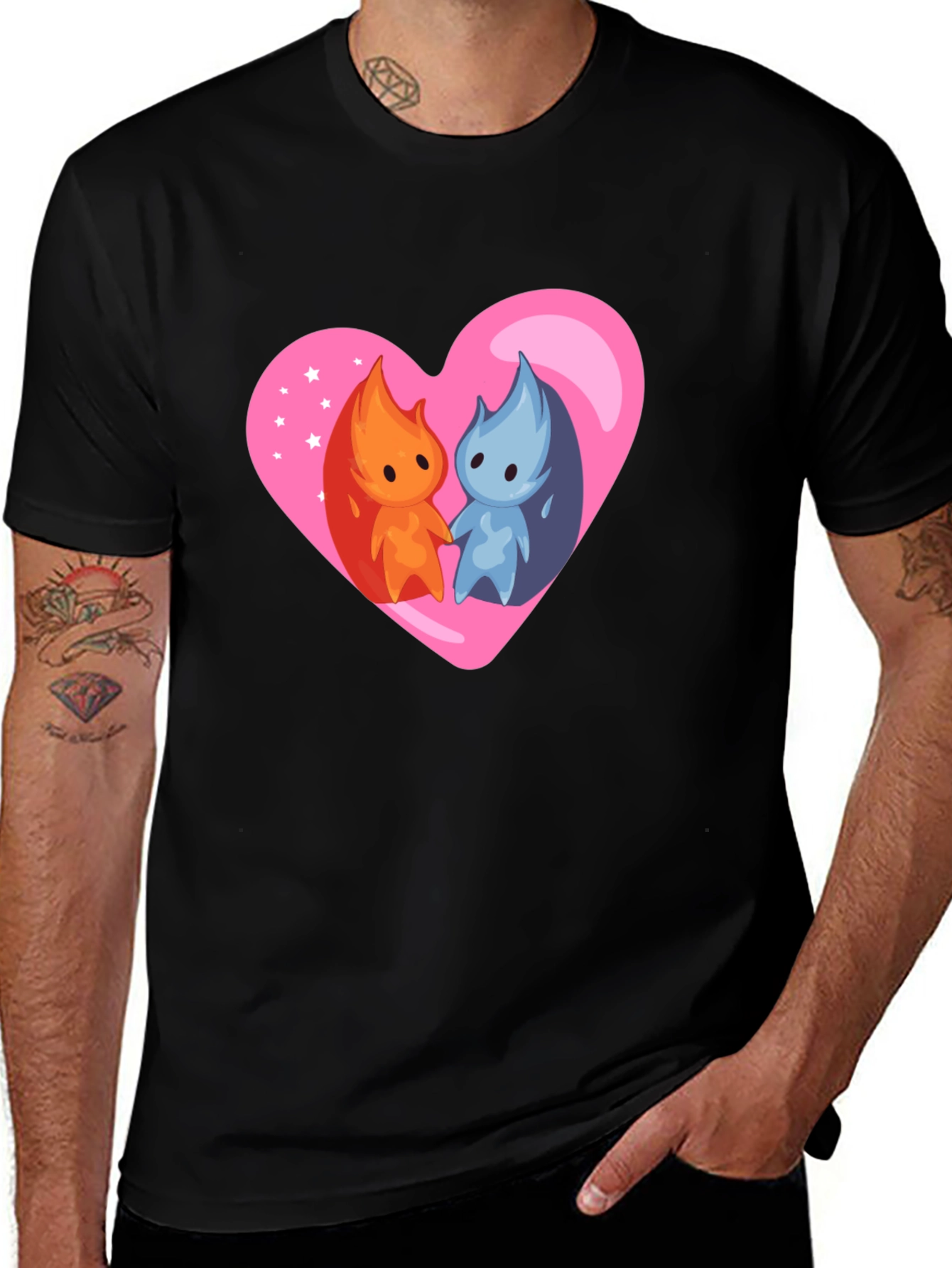 Fire and Water Heart T-Shirt - Elemental Love