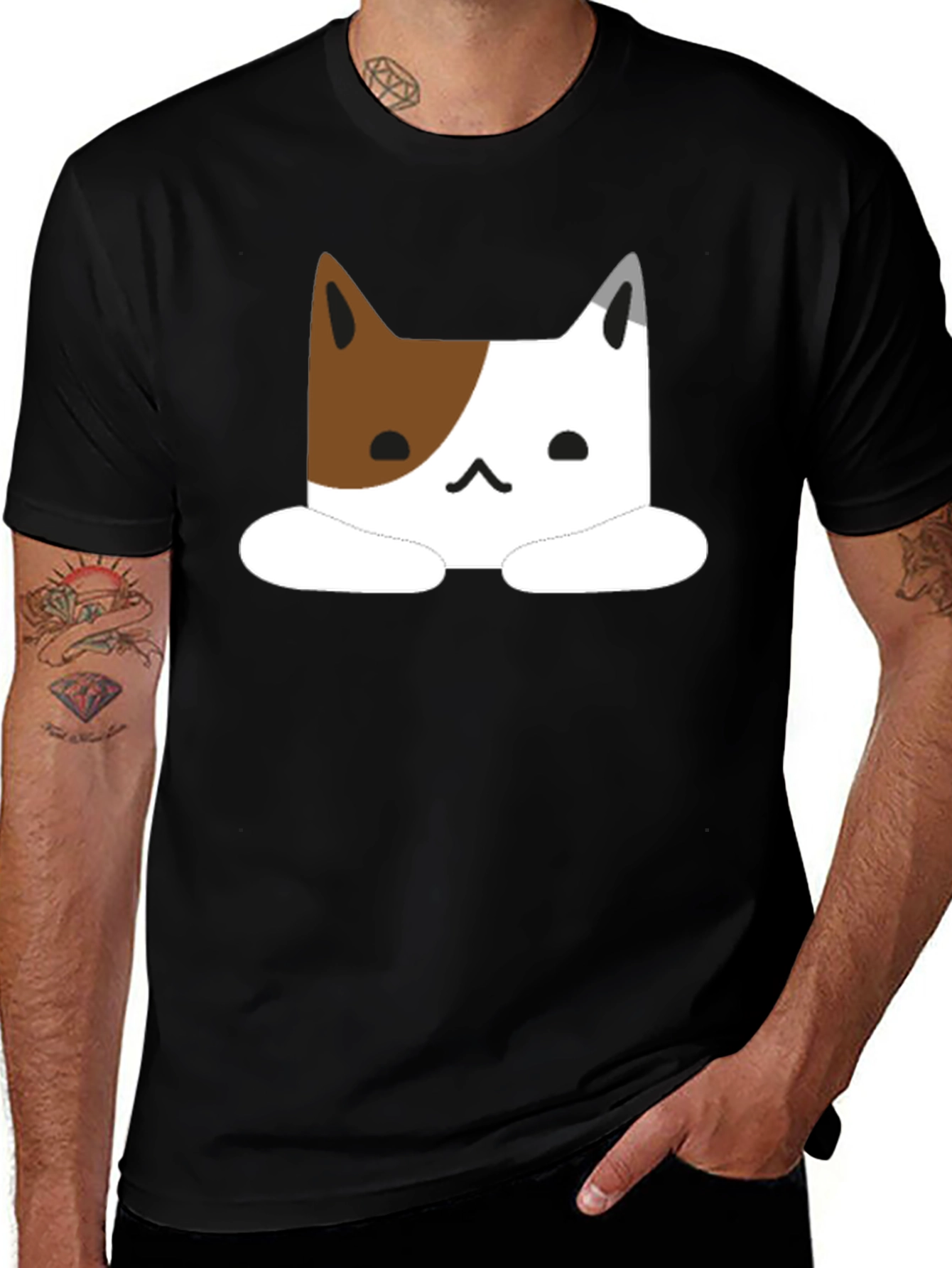 Variant 21 of Cute Cat Graphic Print Black T-Shirt