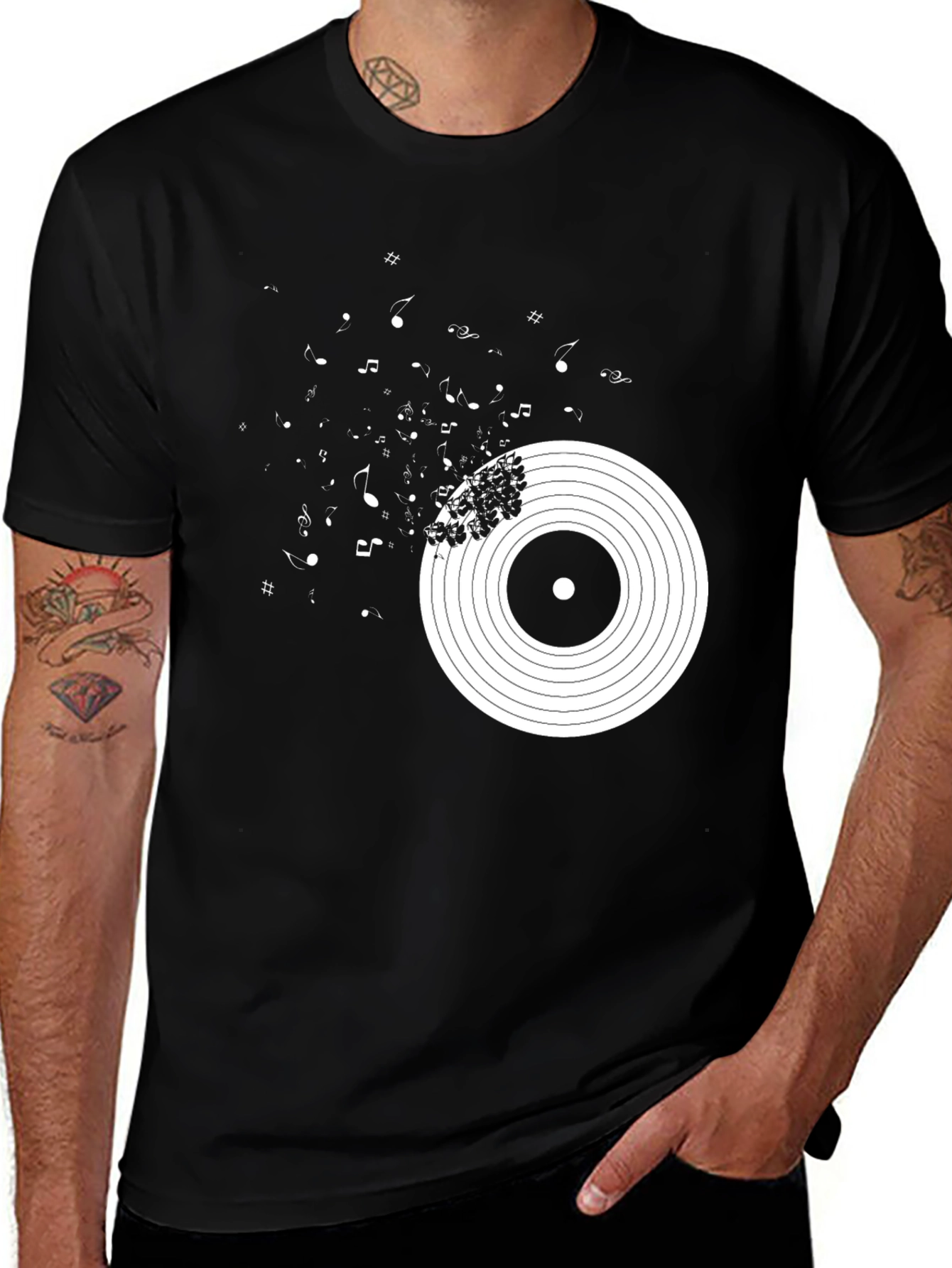 Variant 23 of Vinyl Record Music Notes Black Graphic Tee