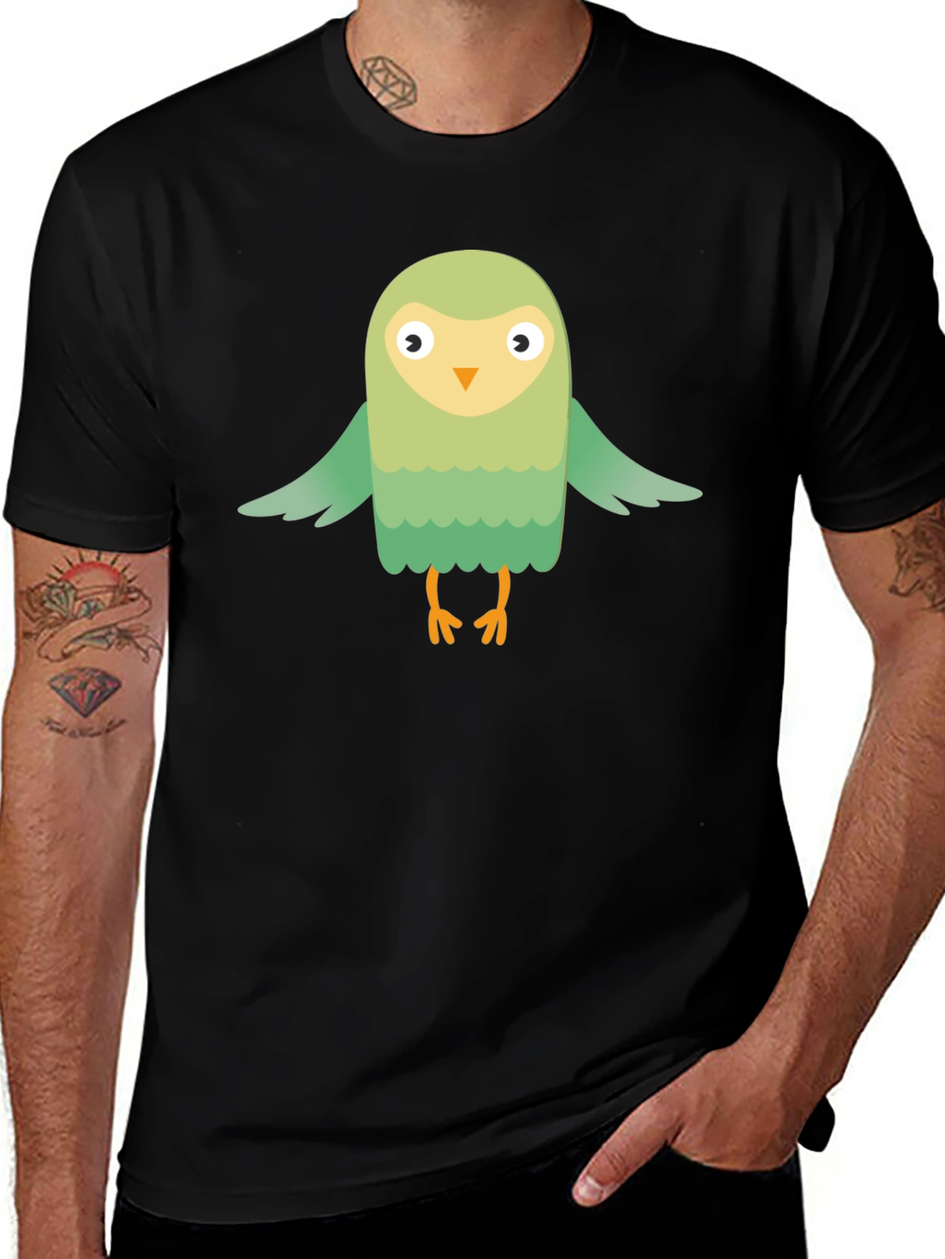 Variant 9 of Cute Cartoon Bird Graphic Tee - Black