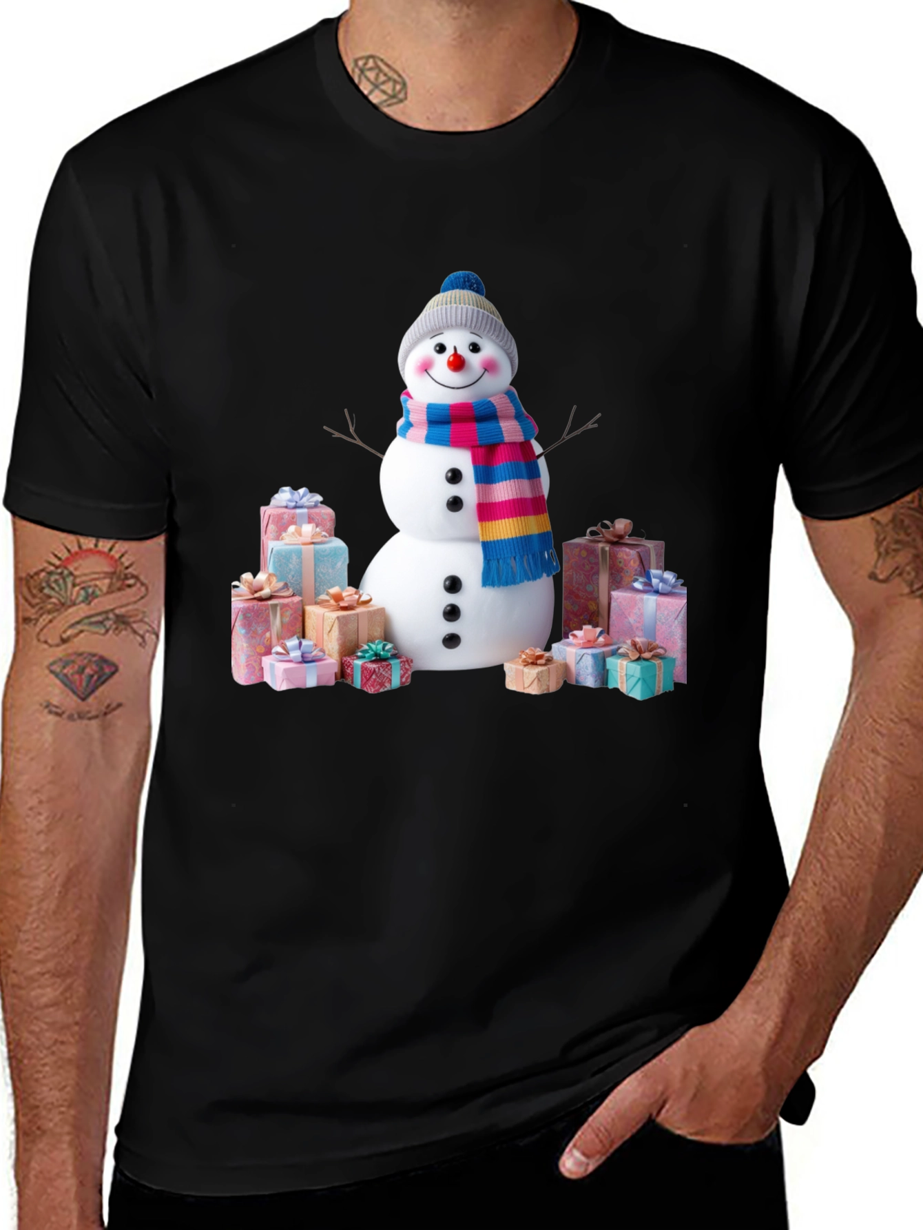 Variant 15 of Festive Snowman & Gifts Graphic Tee - Holiday Cheer!