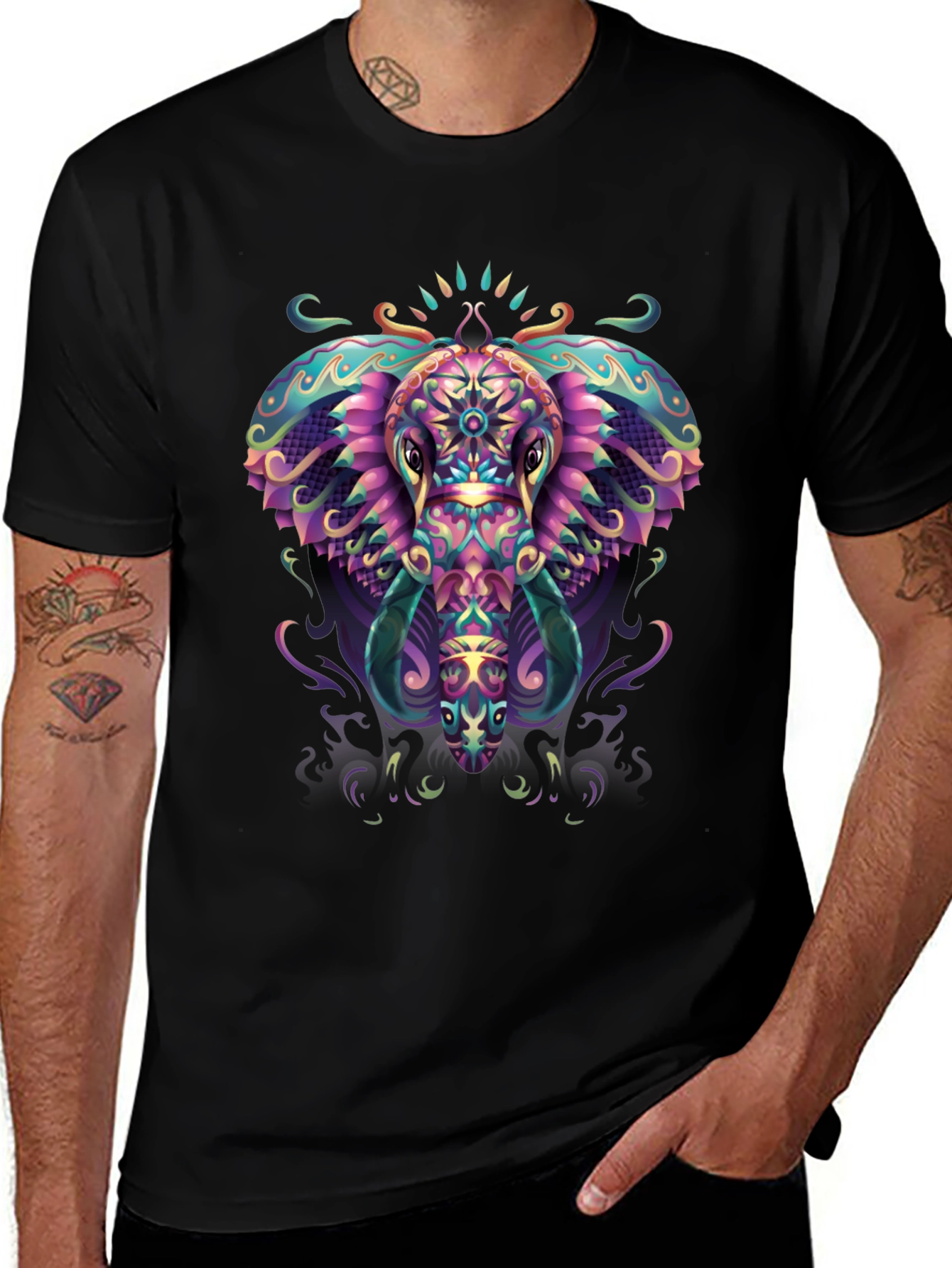 Variant 16 of Psychedelic Elephant Graphic Tee - Black