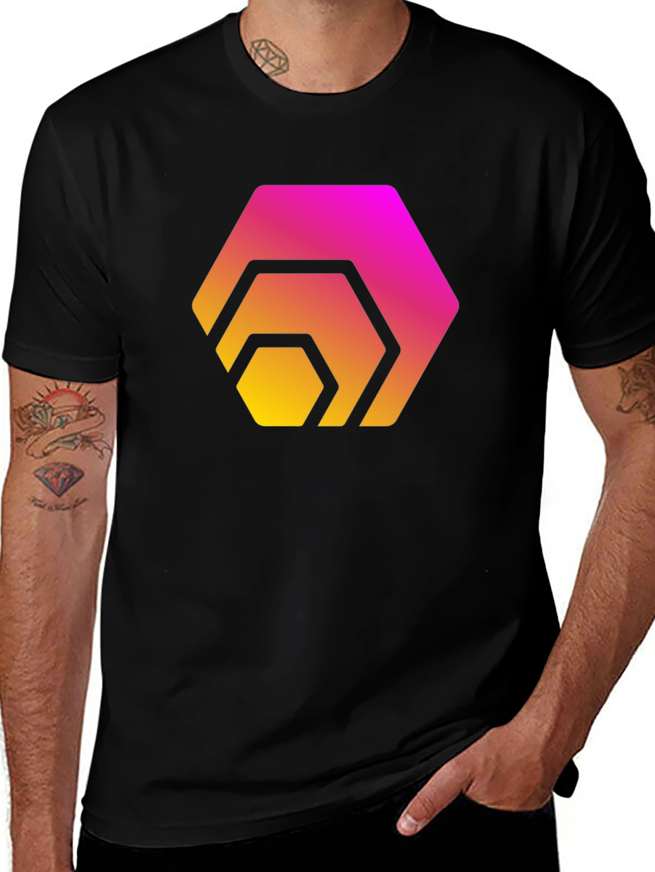 Variant 17 of Gradient Hexagon Graphic Black T-Shirt
