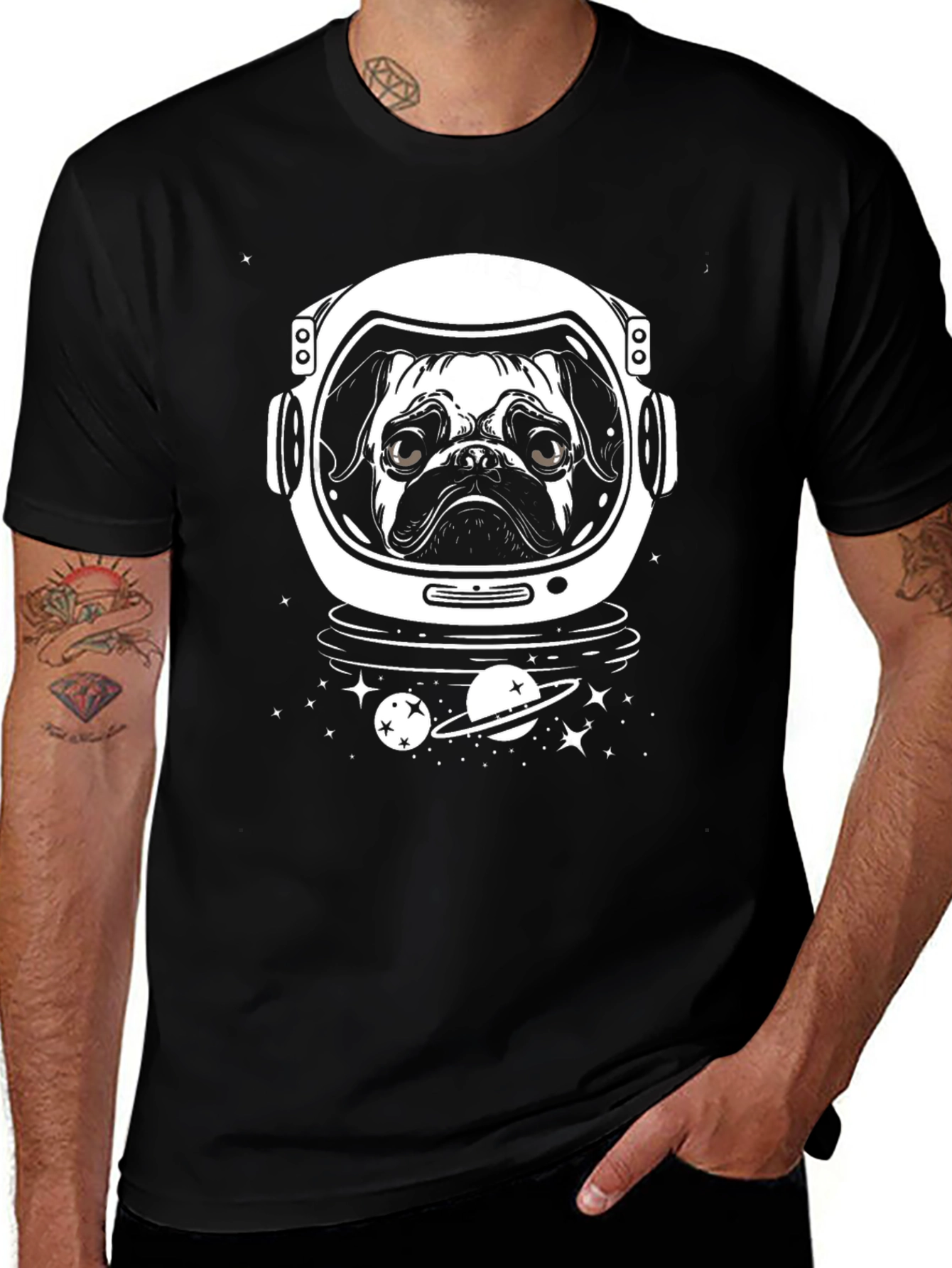 Pug Astronaut Black T-Shirt