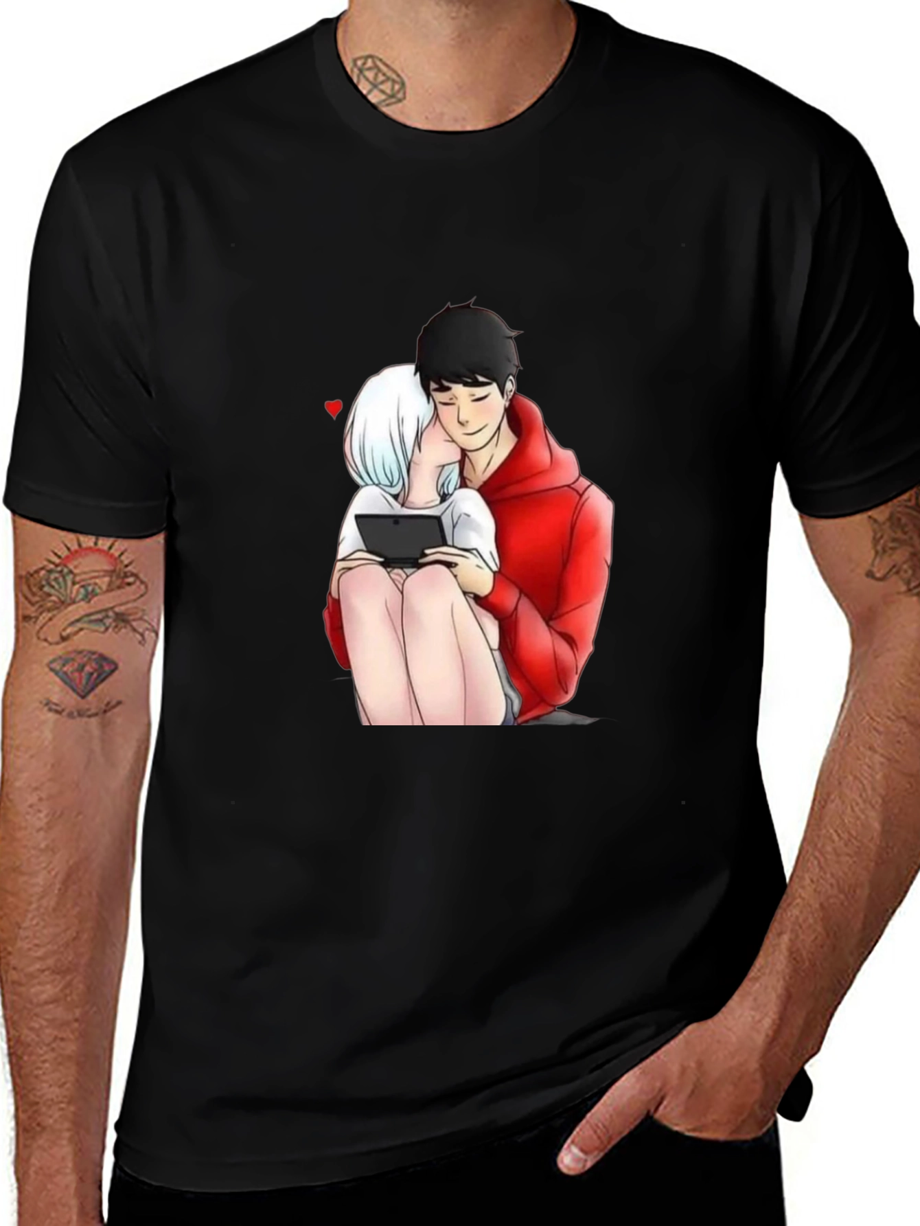 Variant 12 of Anime Couple Gaming Black T-Shirt