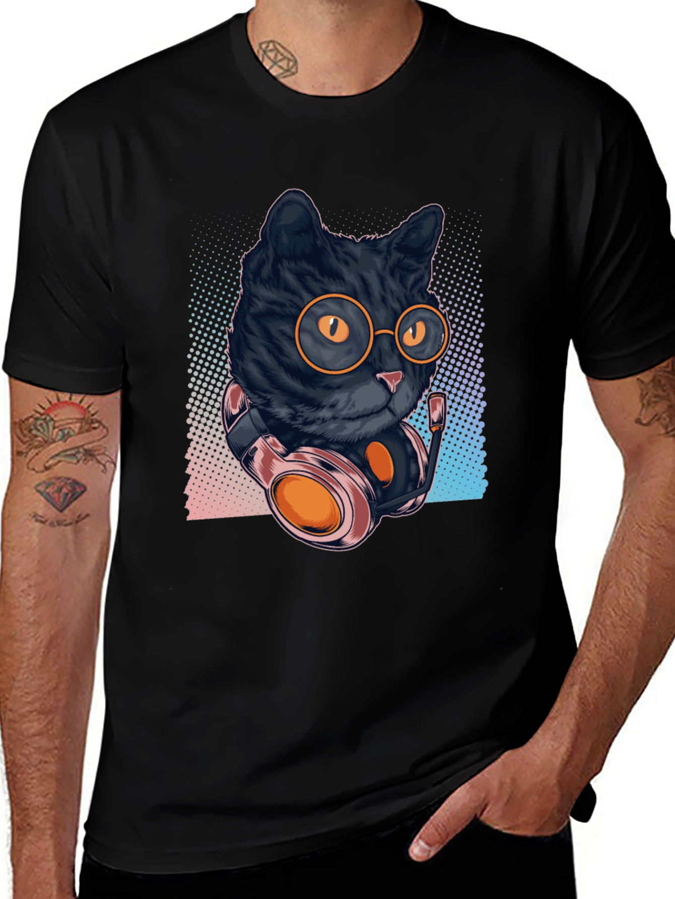Variant 12 of Cool Cat T-Shirt - Cat with Headphones & Glasses