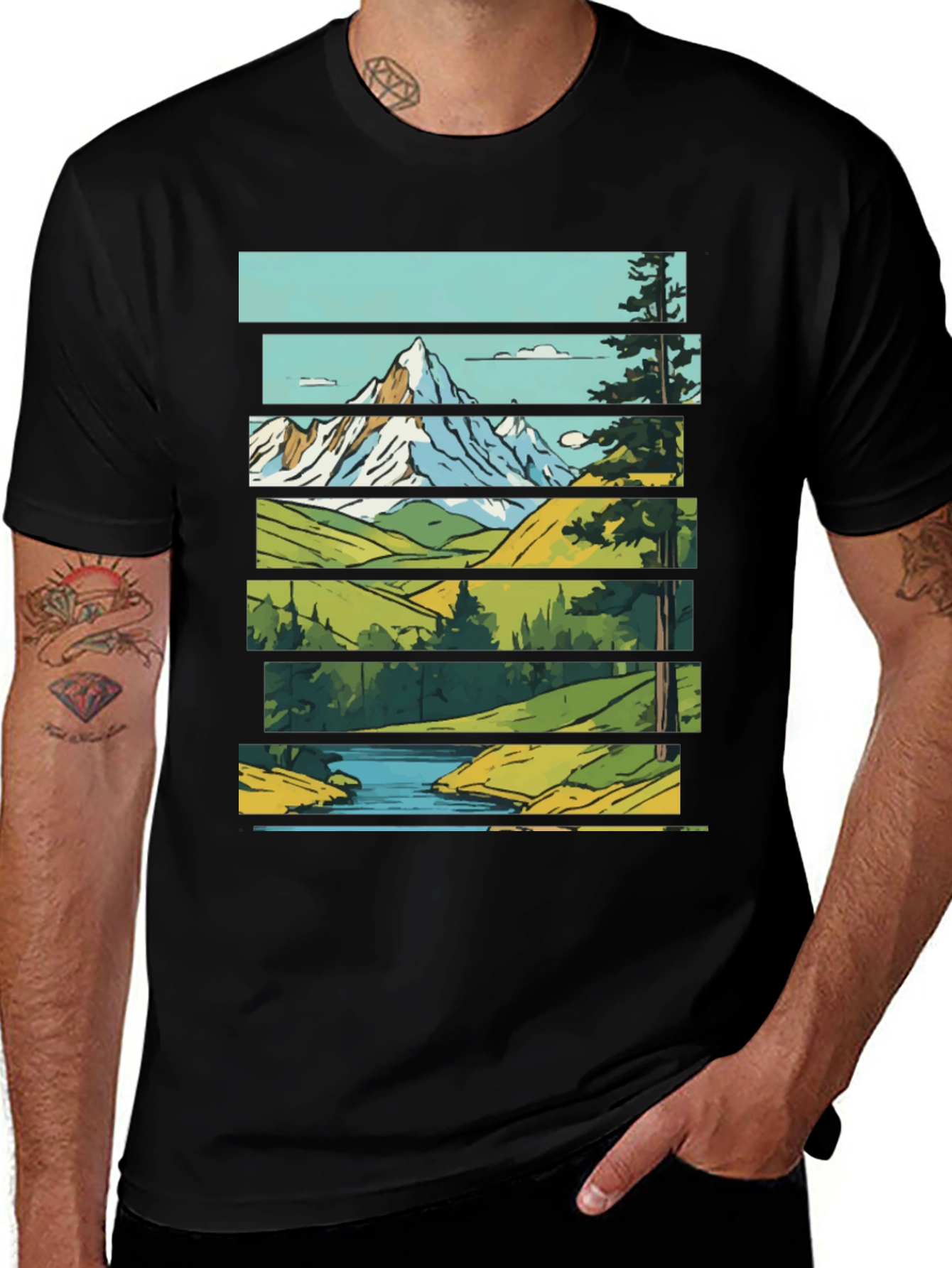 Variant 7 of Scenic Landscape Graphic Tee - Mountain & River Print