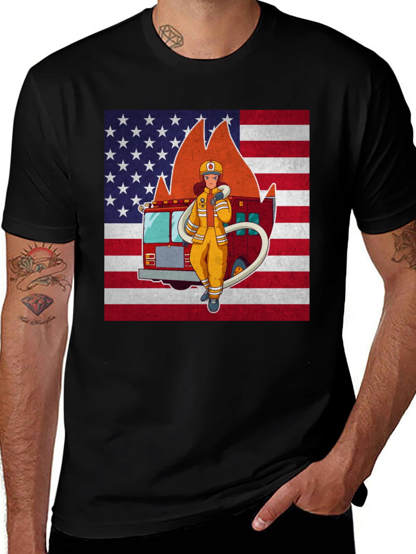 Variant 5 of Firefighter USA Flag Graphic T-Shirt
