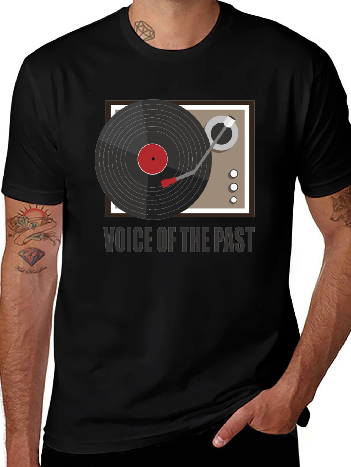 Variant 7 of Voice of the Past Graphic Tee - Retro Record Player Design
