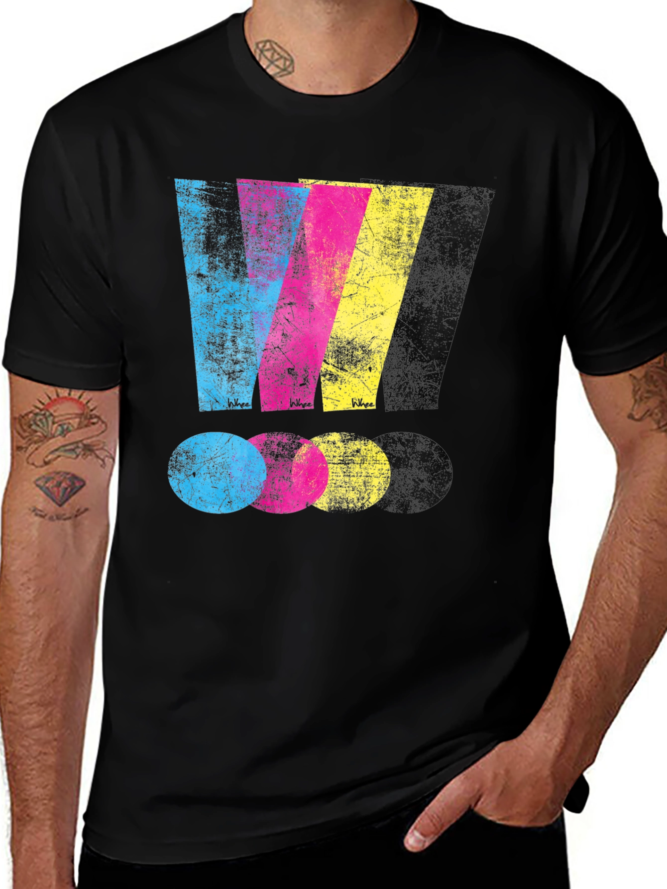 Variant 27 of CMYK Exclamation Tee - Graphic Men's Black T-Shirt