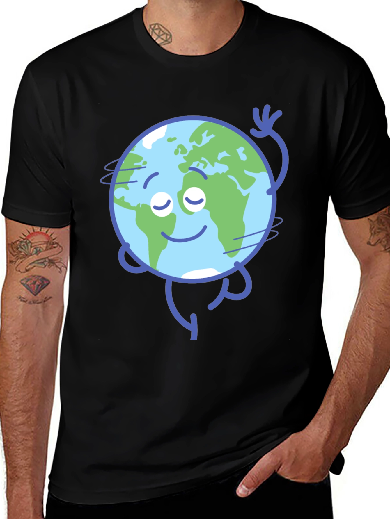 Variant 28 of Earth Cartoon Graphic Black T-Shirt