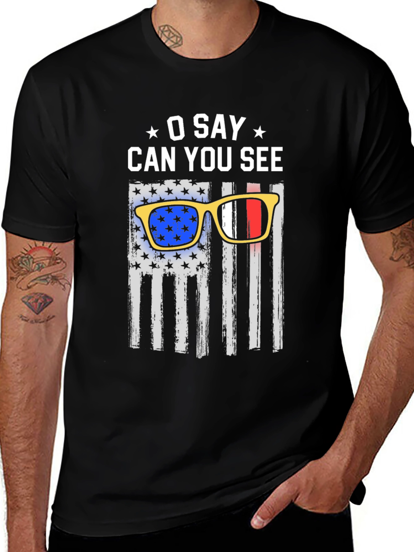 Variant 18 of Patriotic 'O Say Can You See' American Flag Graphic Tee