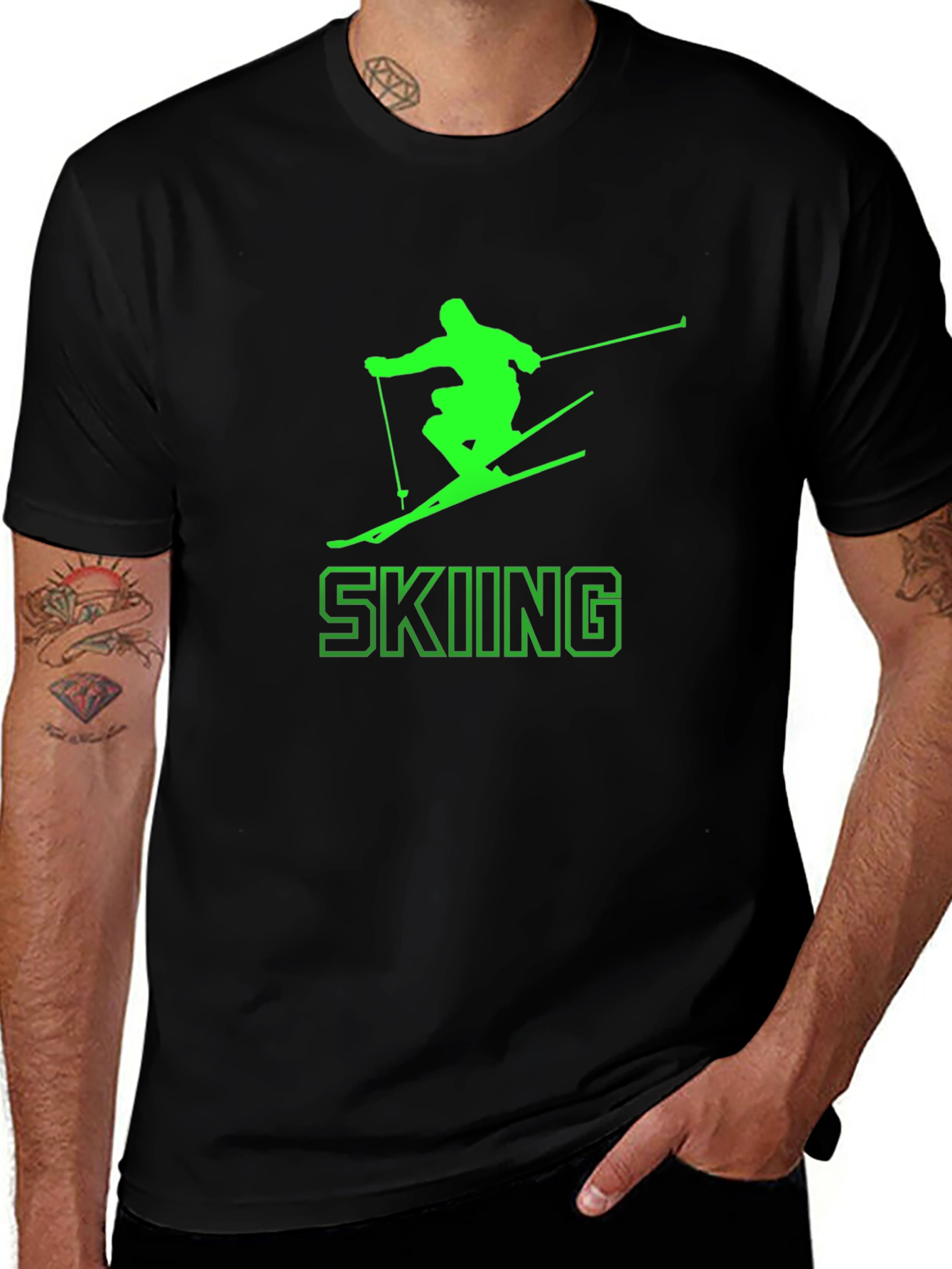 Variant 7 of Skiing Silhouette T-Shirt - Black