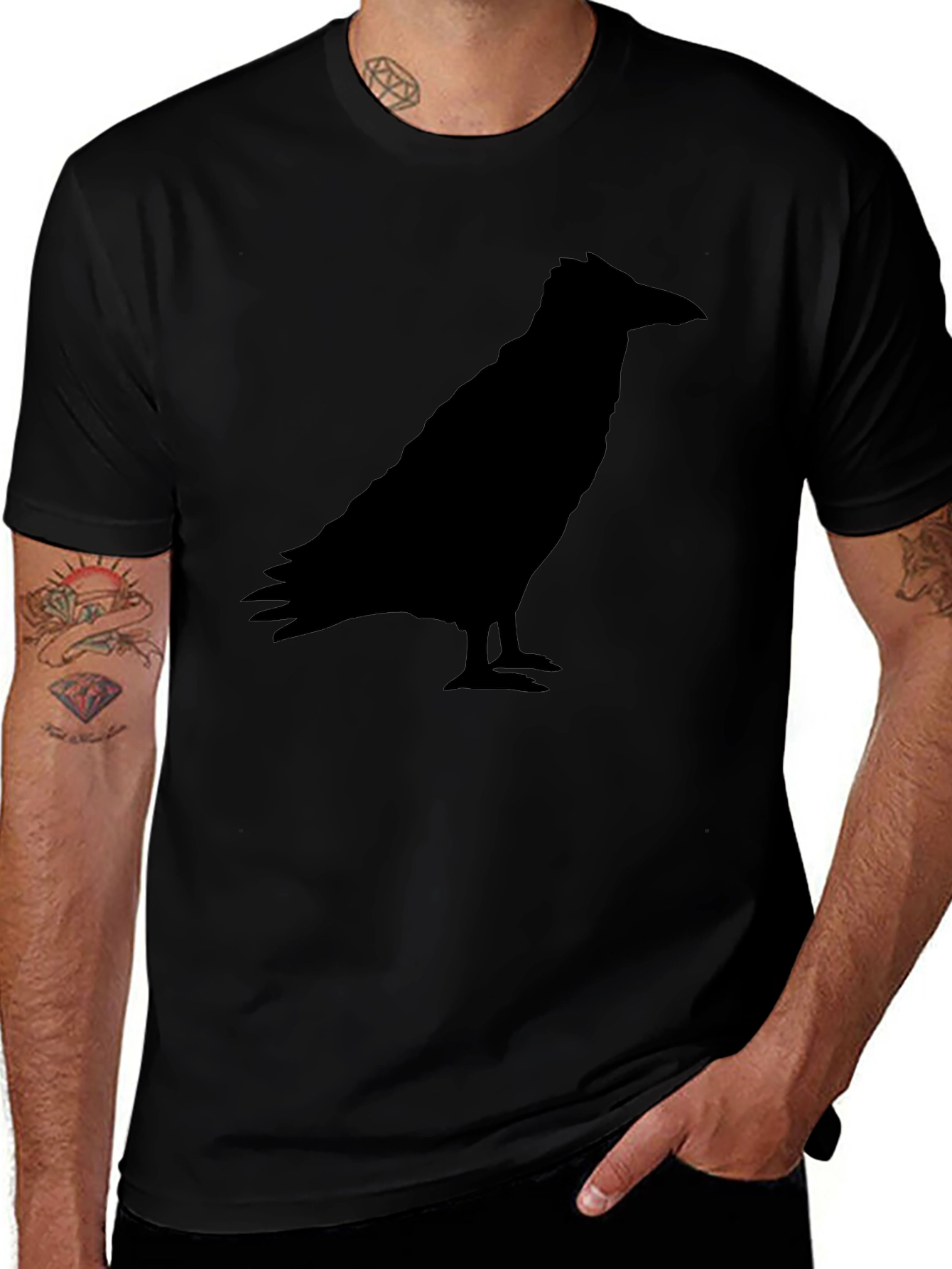 Variant 29 of Raven Silhouette Graphic Tee - Black Crow Shirt