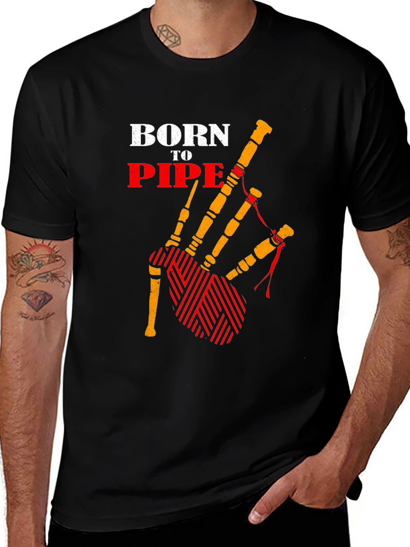 Variant 3 of Born to Pipe Black T-Shirt - Music Lover's Apparel
