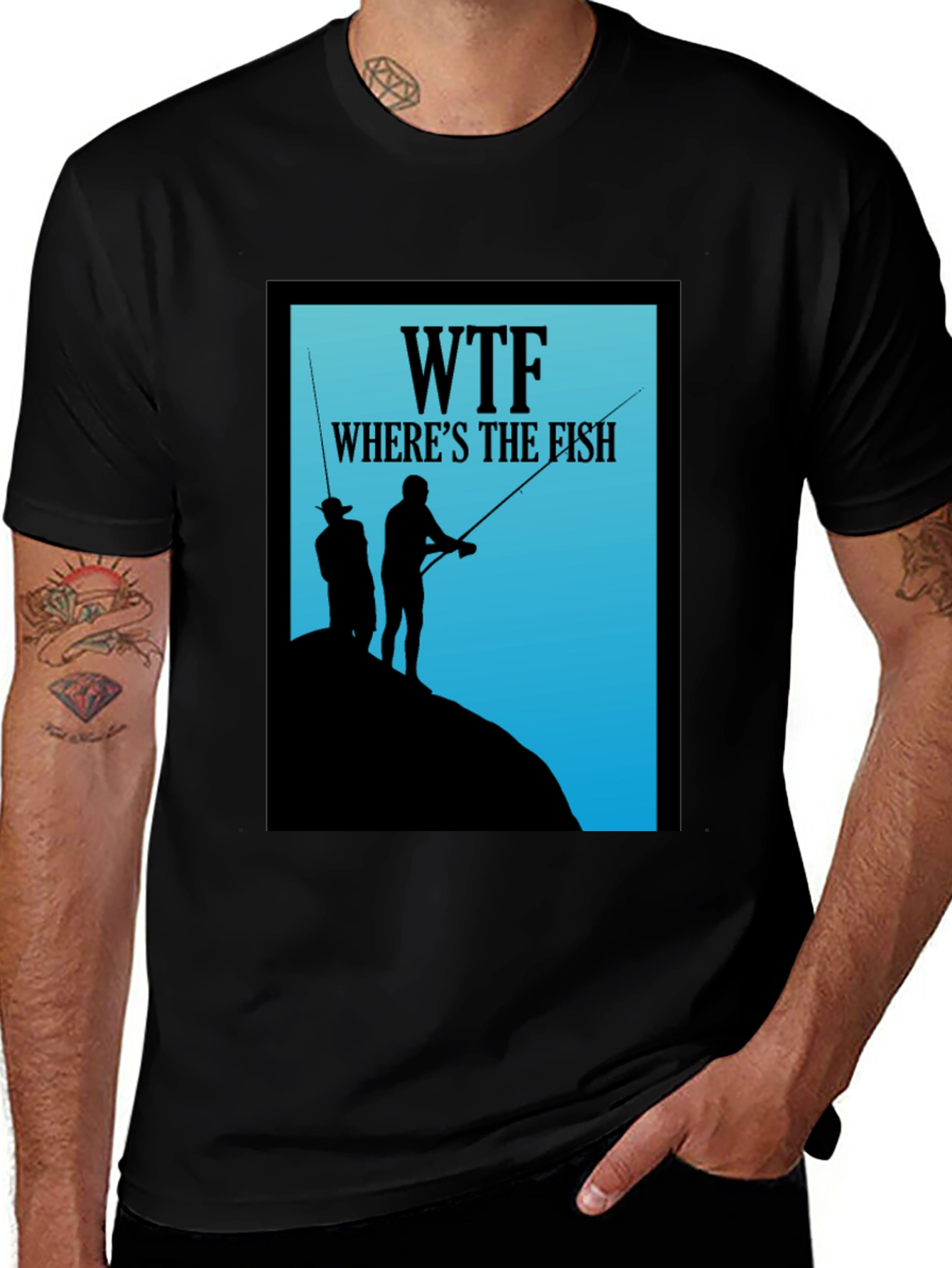 Variant 12 of WTF Where's the Fish Black T-Shirt