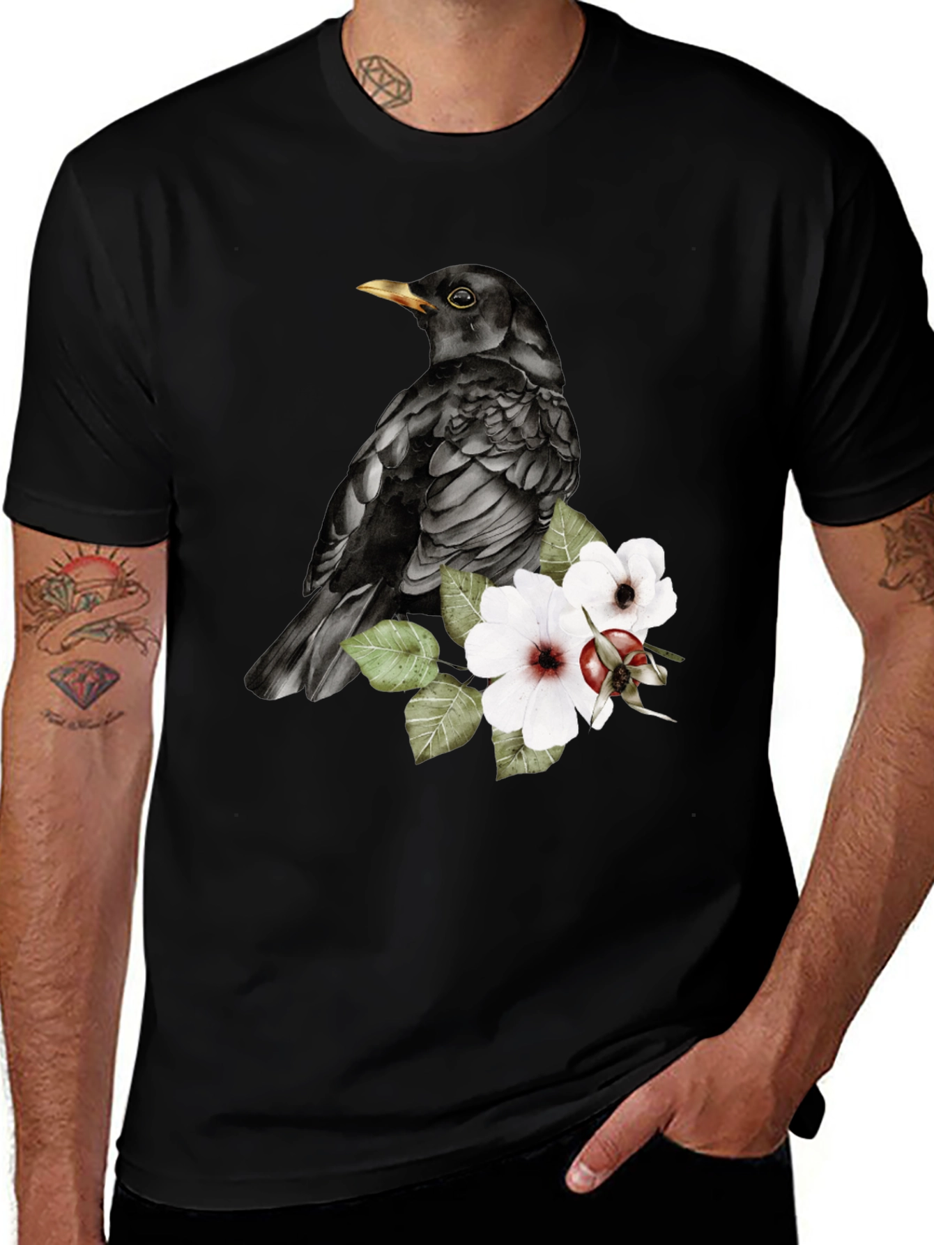 Variant 22 of Black Bird & Floral Graphic Tee