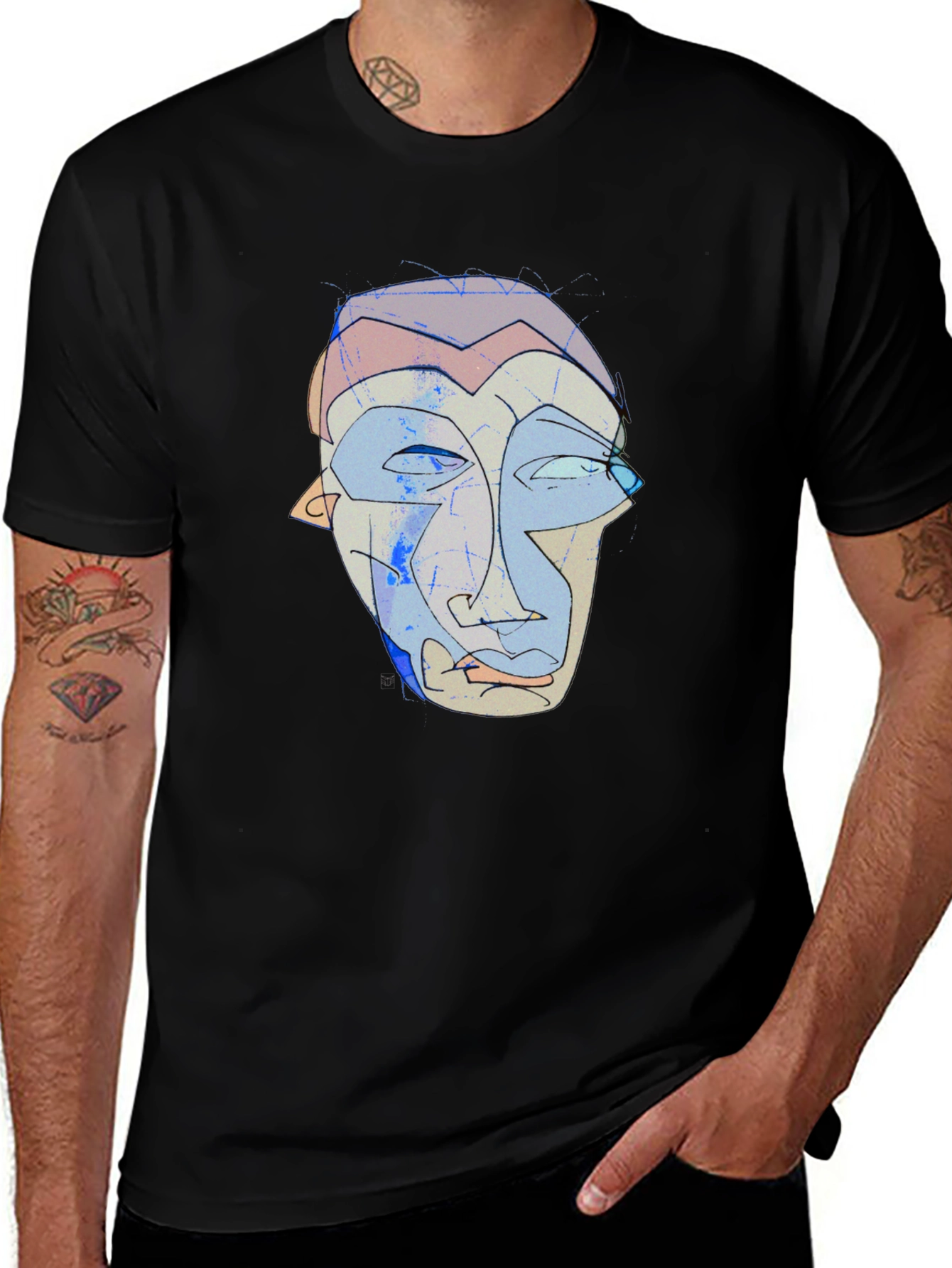 Variant 24 of Abstract Face Graphic Black Tee