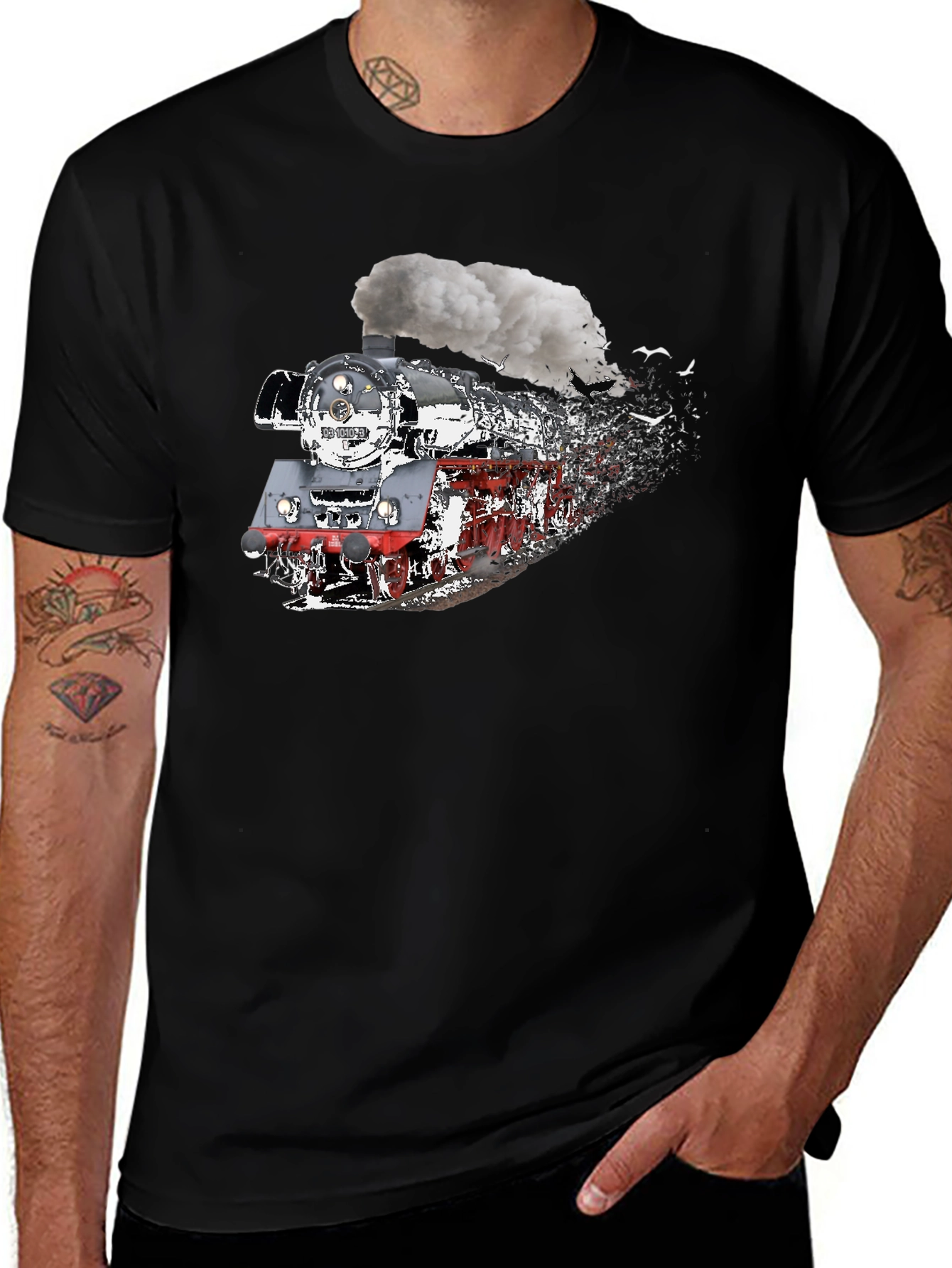 Variant 4 of Steam Train Graphic Tee - Black Cotton T-Shirt