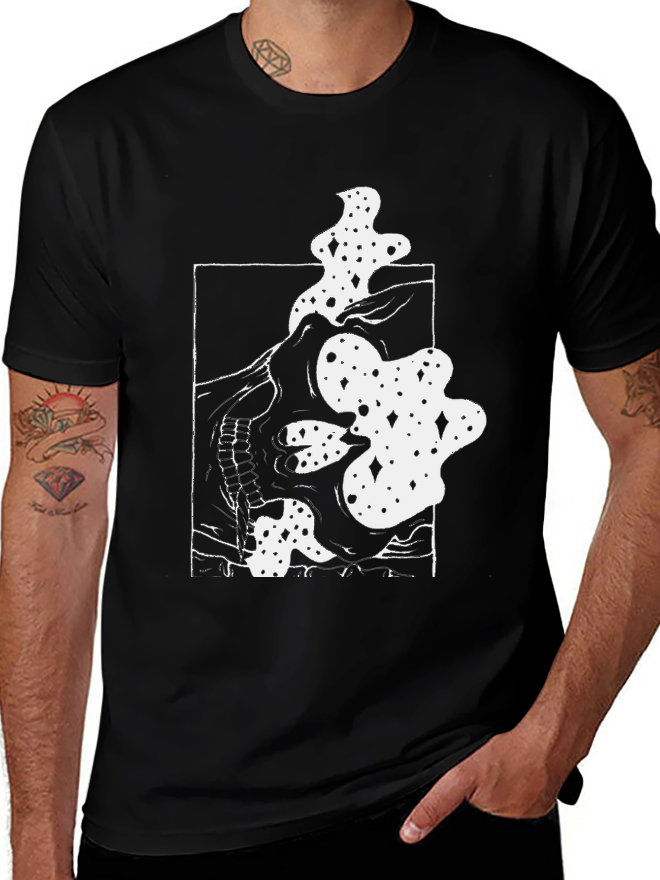 Variant 20 of Abstract Skull Graphic Tee - Black Cotton