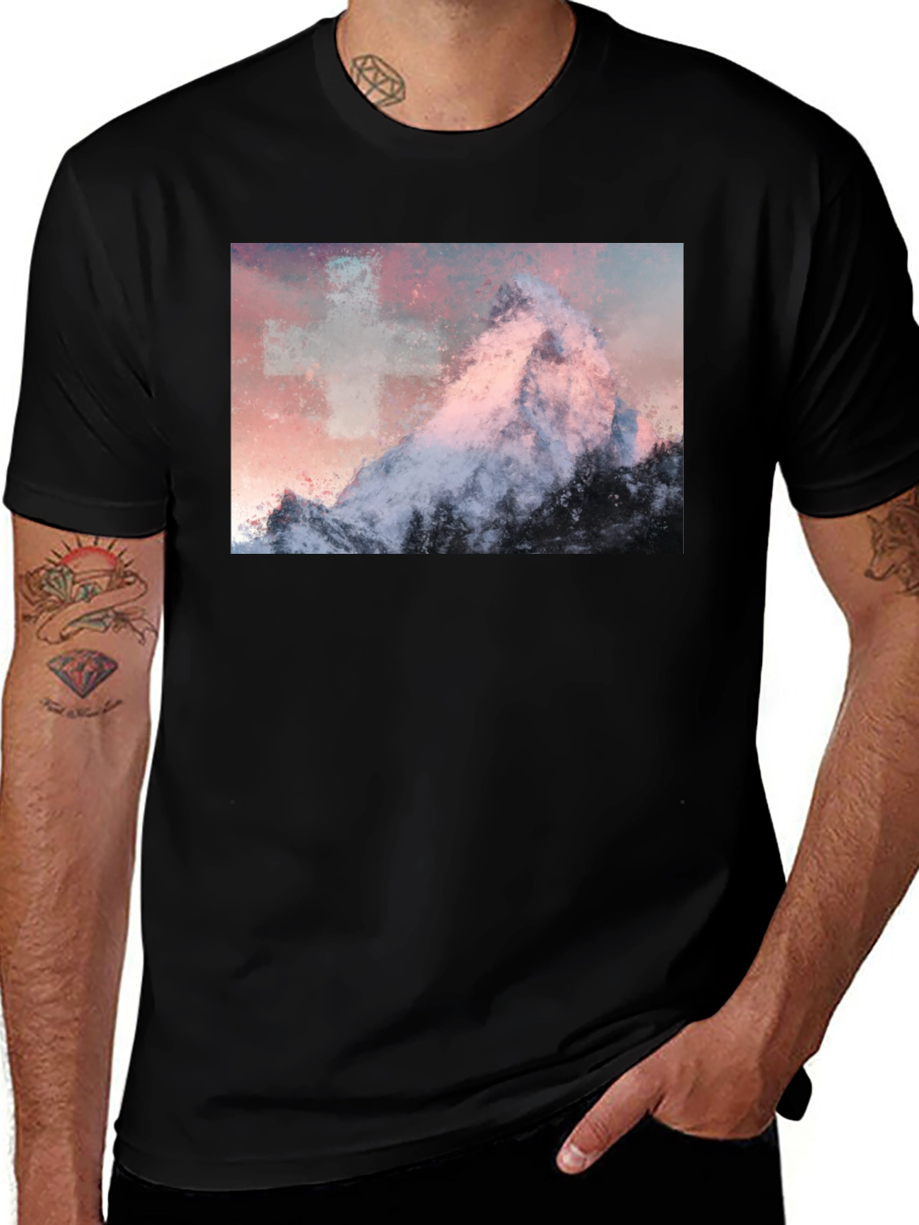 Variant 17 of Swiss Mountain Graphic Tee - Black Cotton Casual T-Shirt