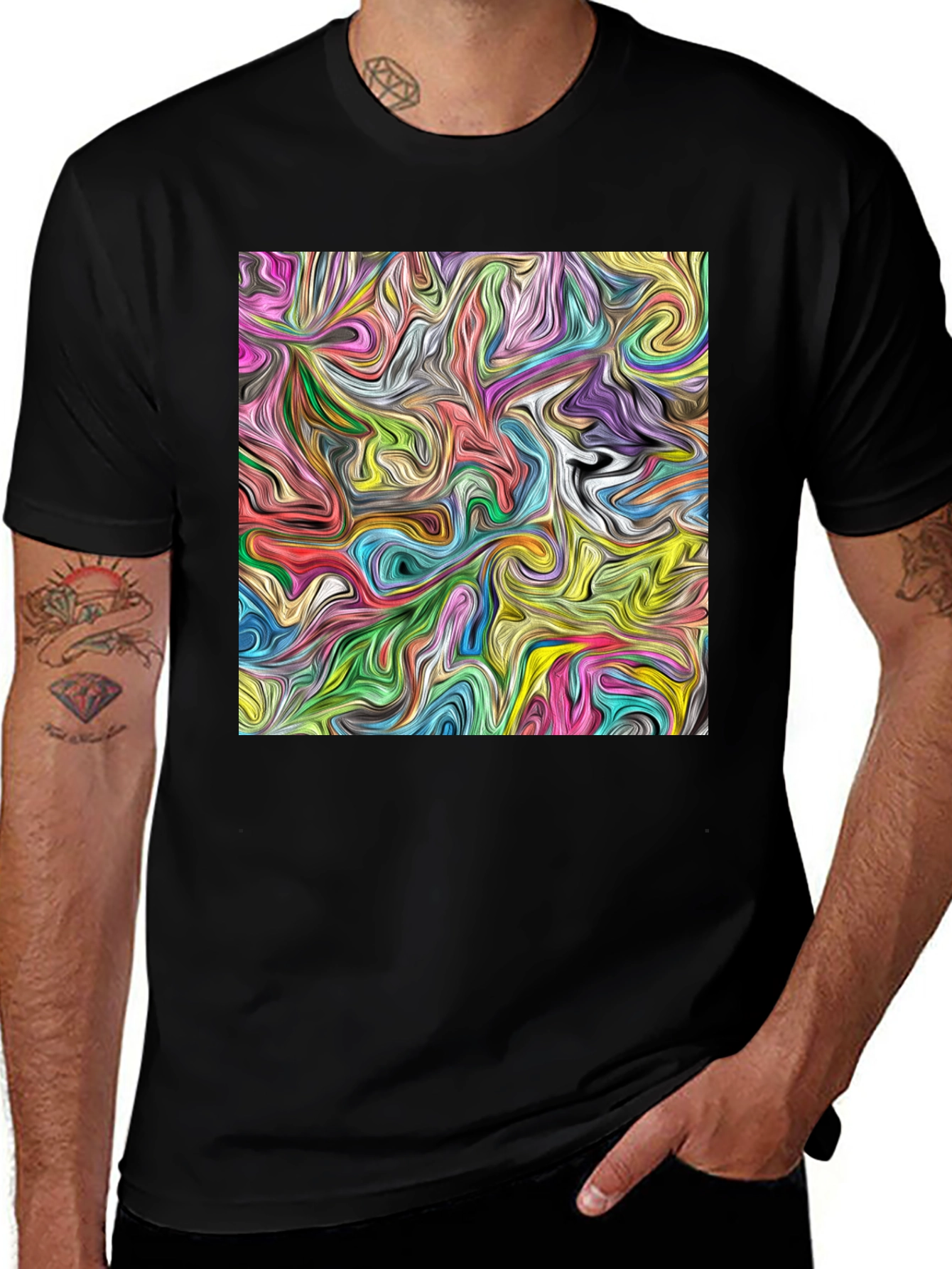 Abstract Swirl Art Black T-Shirt
