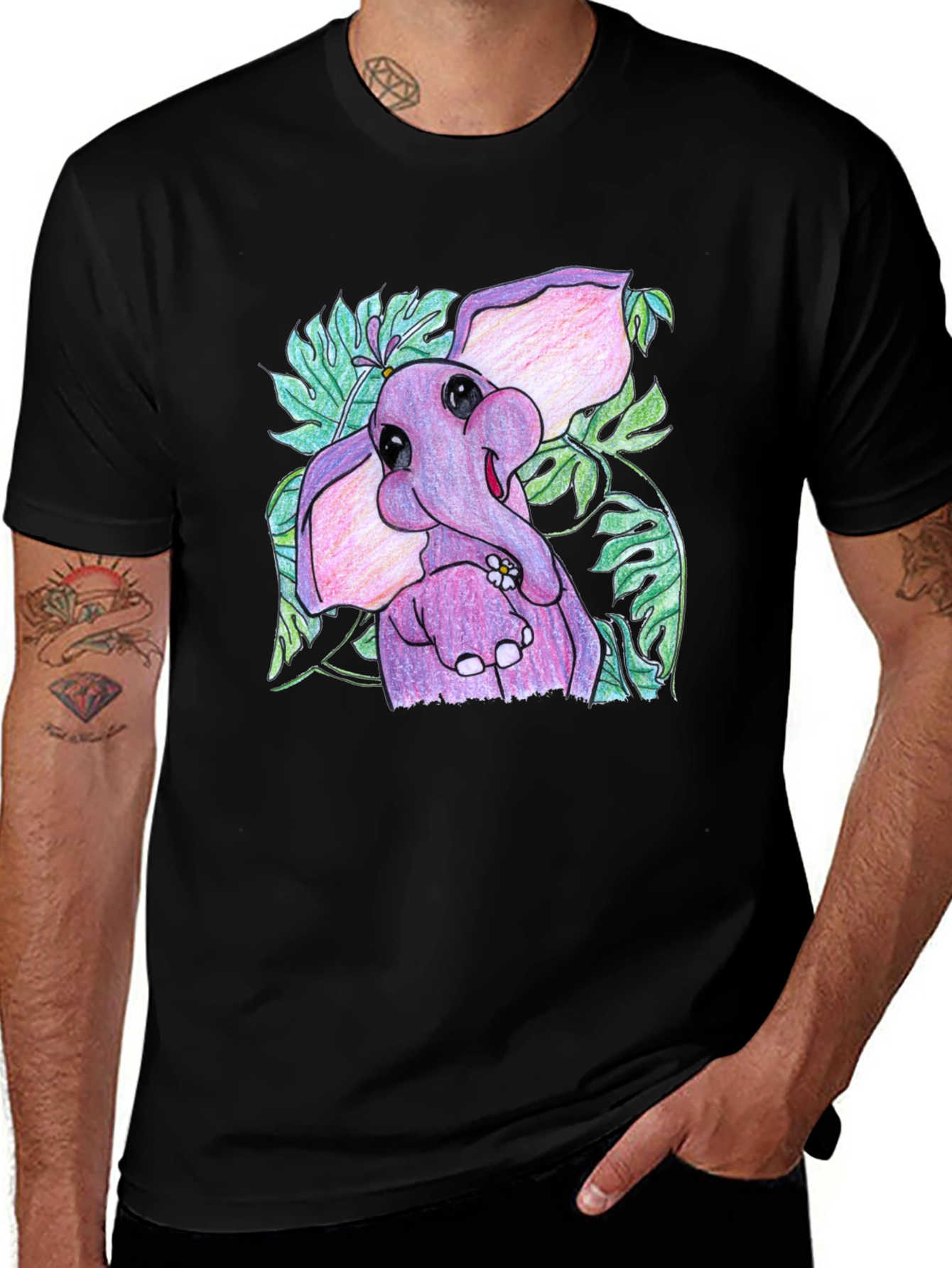 Variant 16 of Cute Elephant Graphic Tee - Black Cotton Shirt