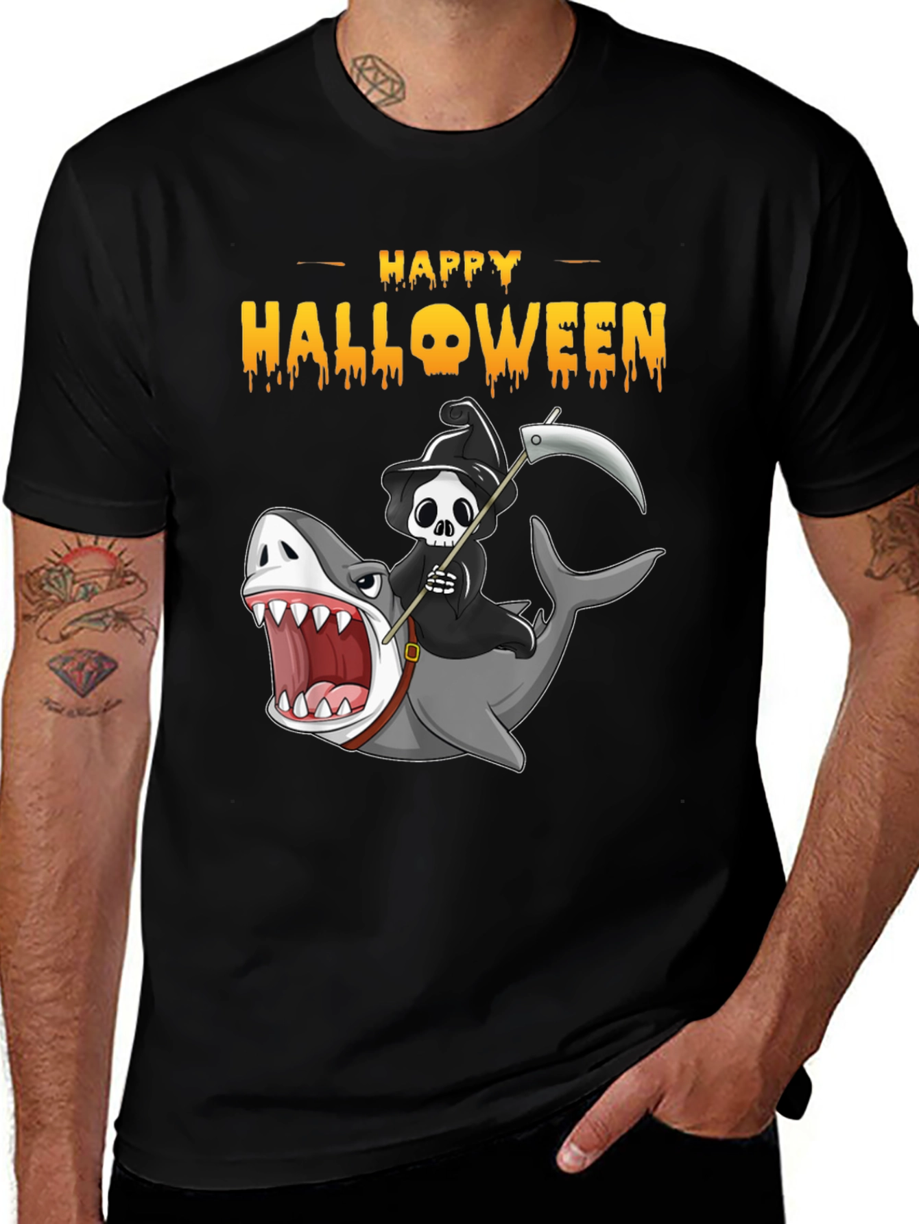 Variant 25 of Happy Halloween Shark Reaper Graphic T-Shirt