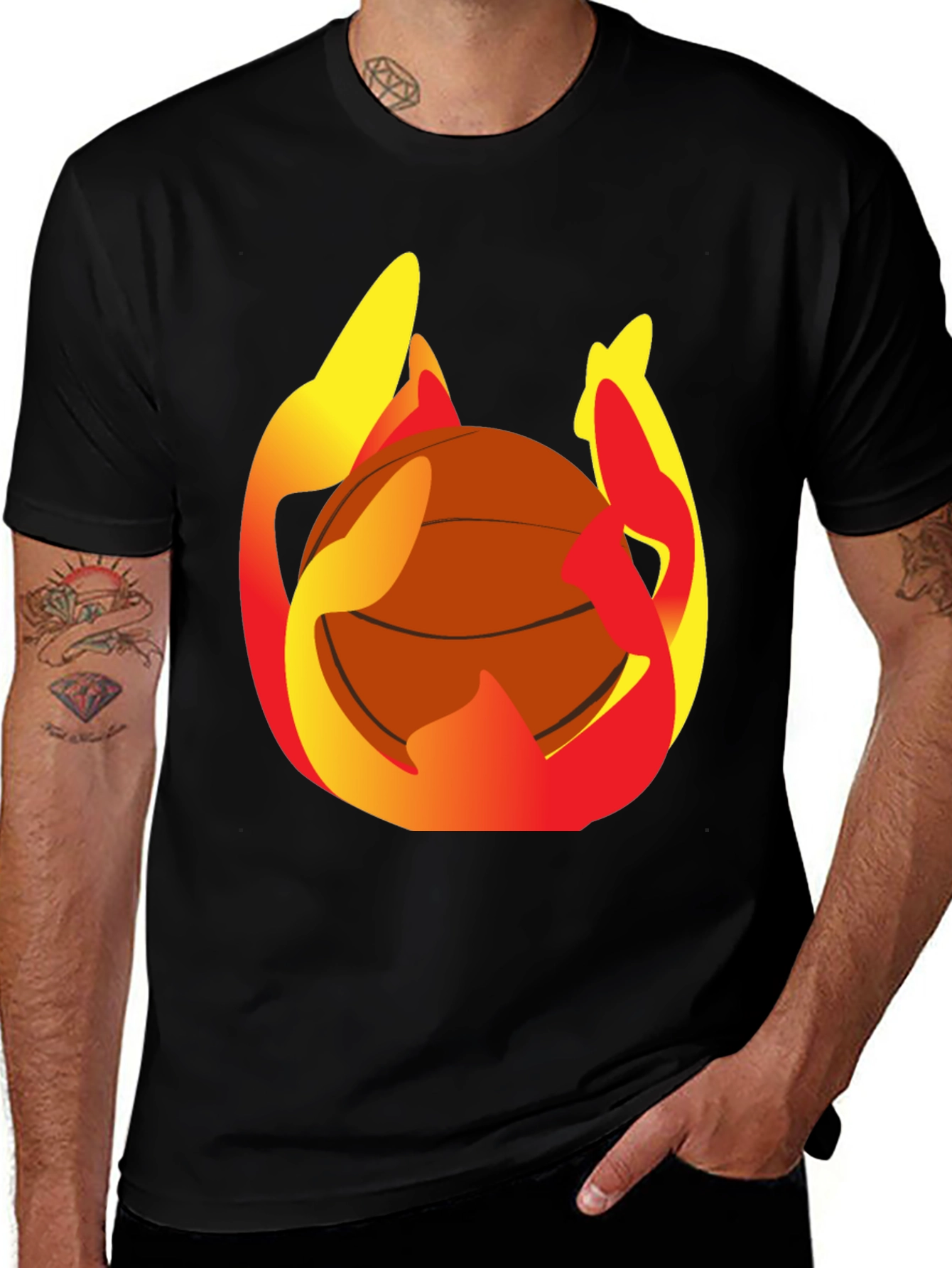 Variant 3 of Flaming Basketball Graphic Tee - Men's Black T-Shirt
