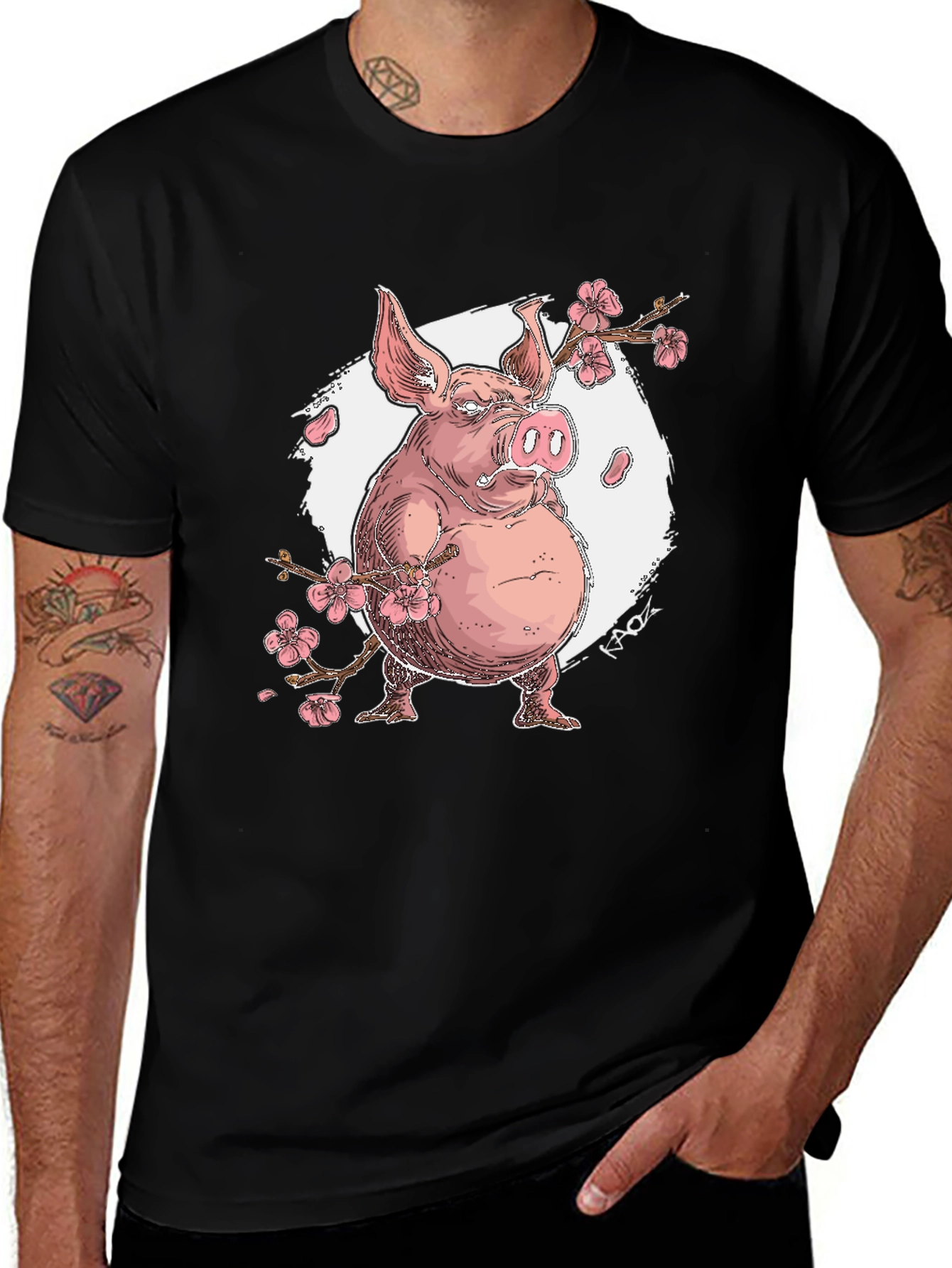 Variant 13 of Pig with Cherry Blossoms Graphic T-Shirt