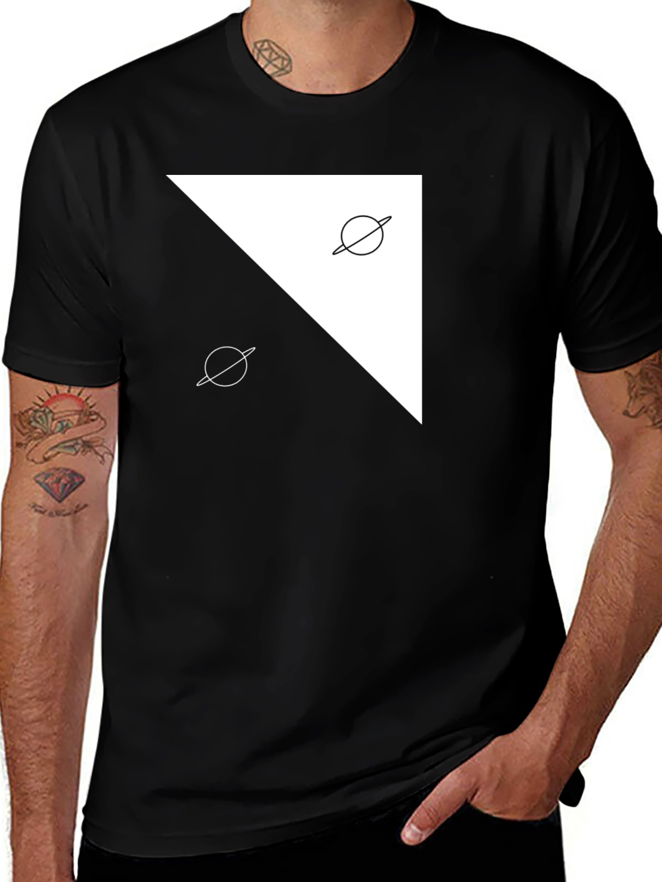 Variant 23 of Geometric Planet Graphic Tee - Modern Black T-Shirt