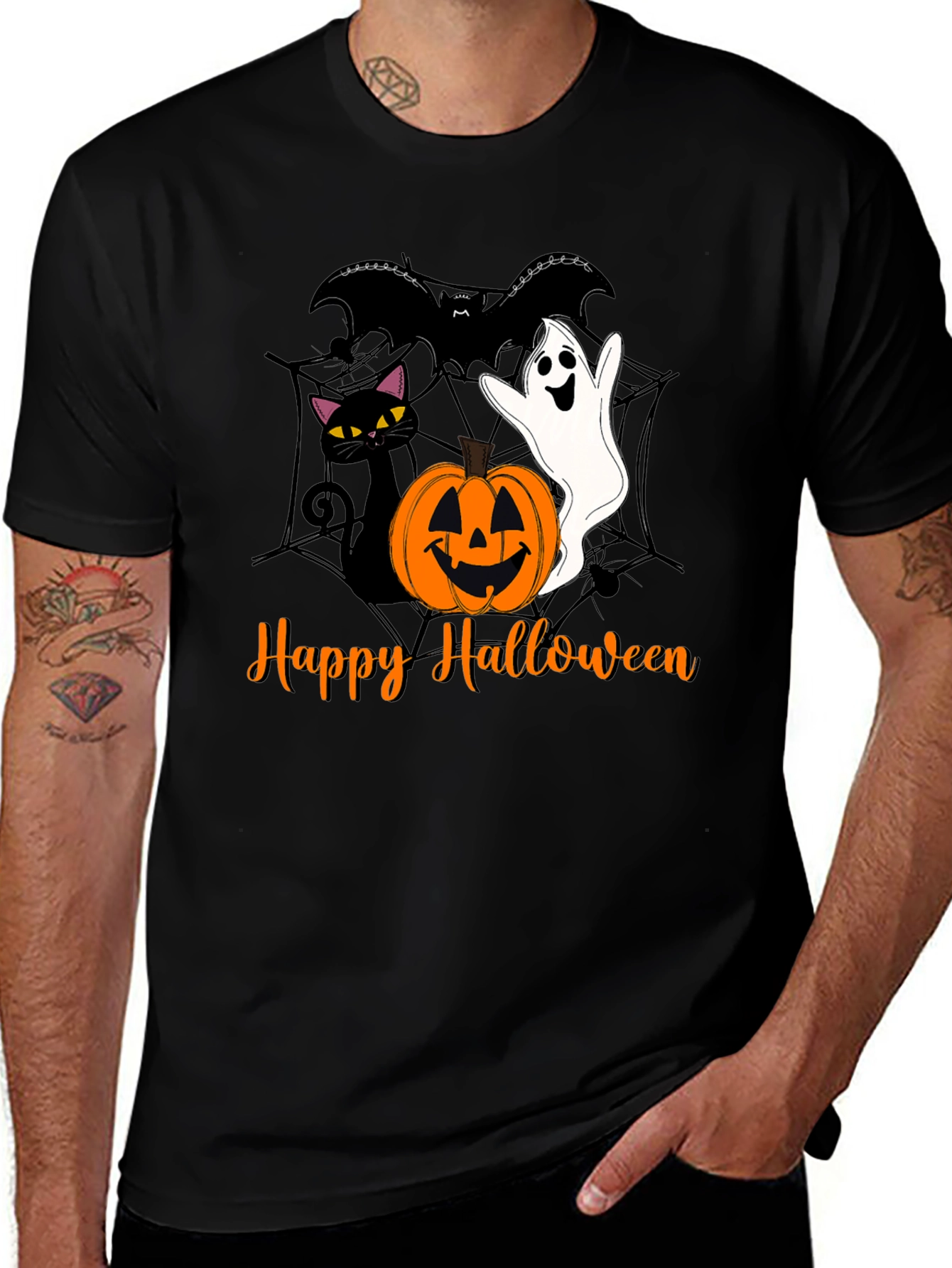 Variant 17 of Halloween Cat Ghost Bat Graphic T-Shirt