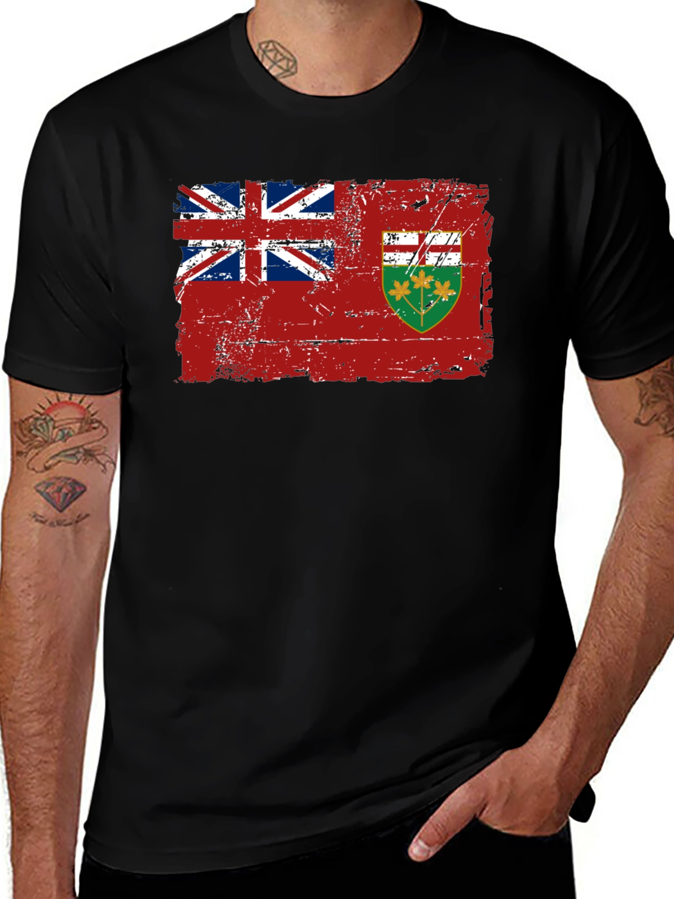 Ontario Flag Distressed Black T-Shirt
