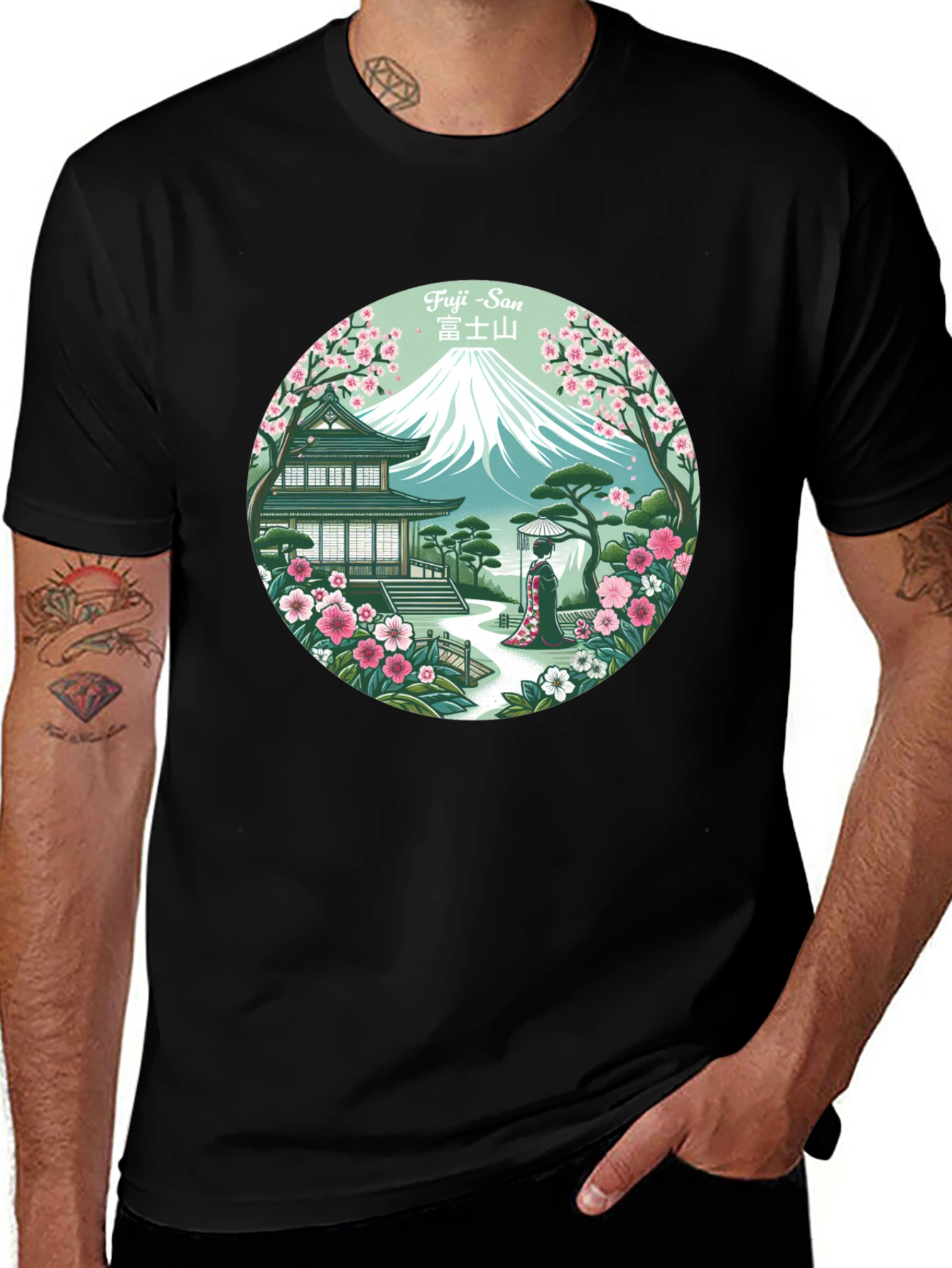 Variant 18 of Fuji-San Temple Graphic Black T-Shirt