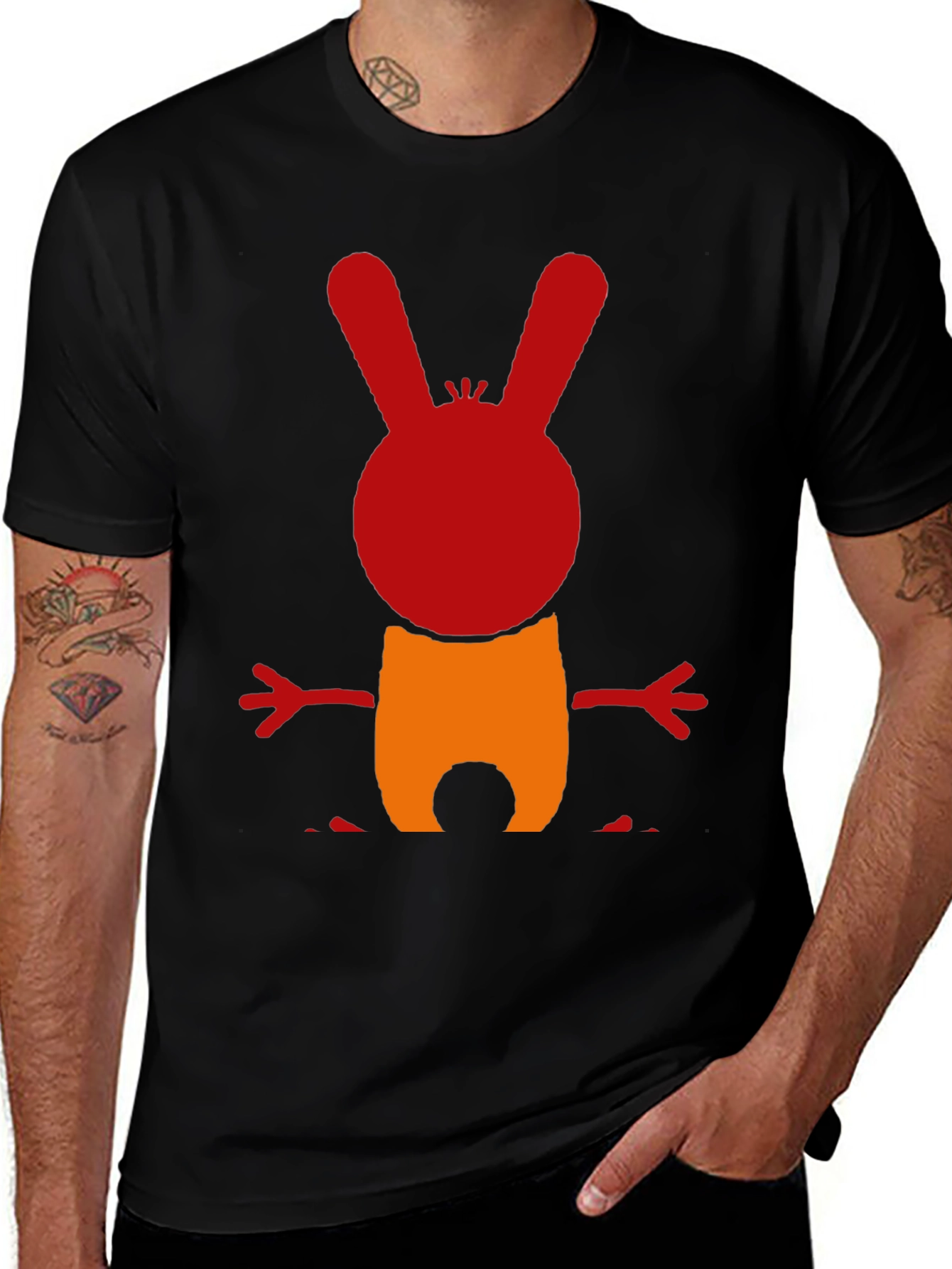 Variant 24 of Funny Cartoon Rabbit Graphic Tee - Black T-Shirt