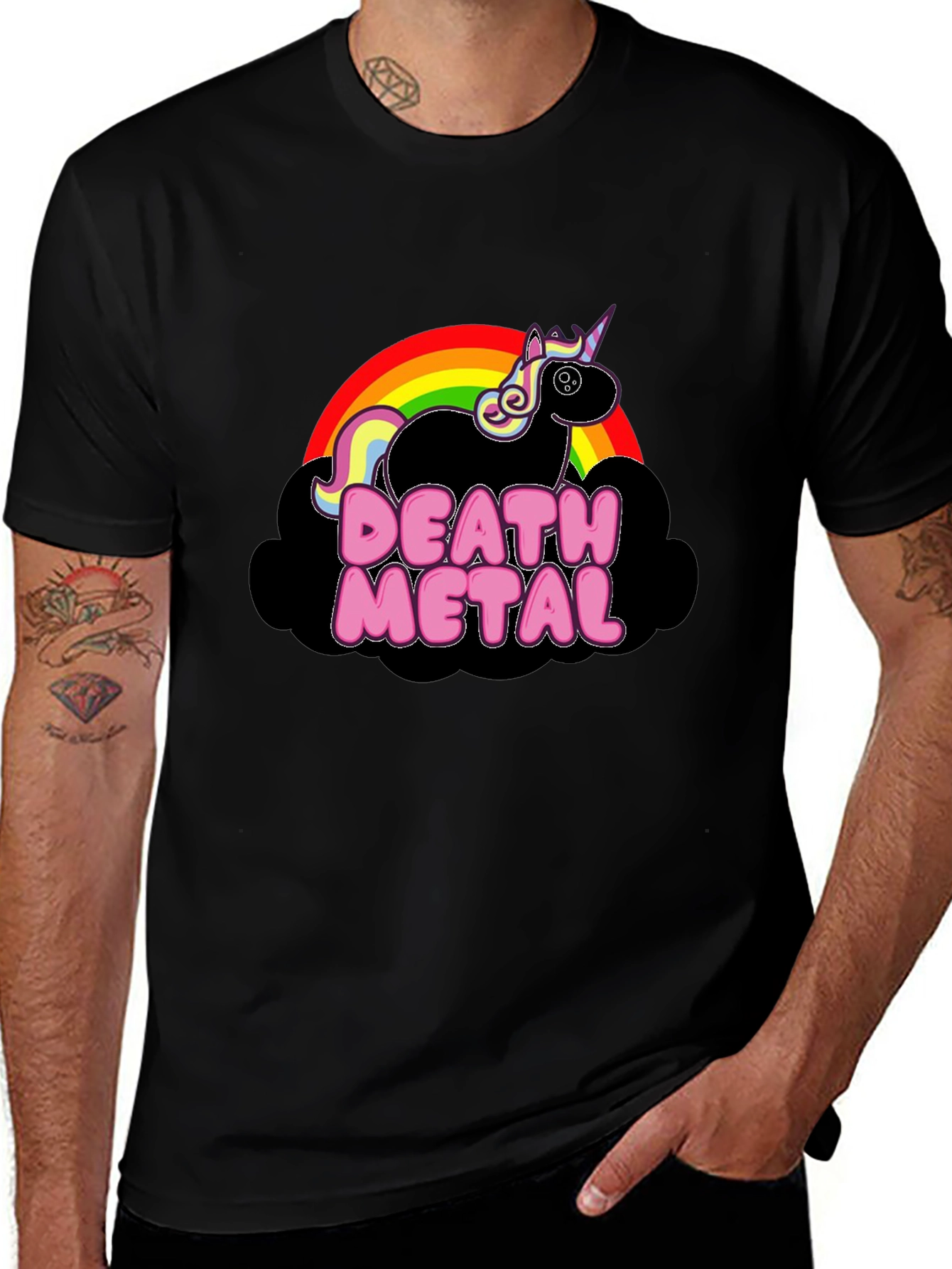 Variant 4 of Death Metal Unicorn T-Shirt - Rainbow, Black Cloud