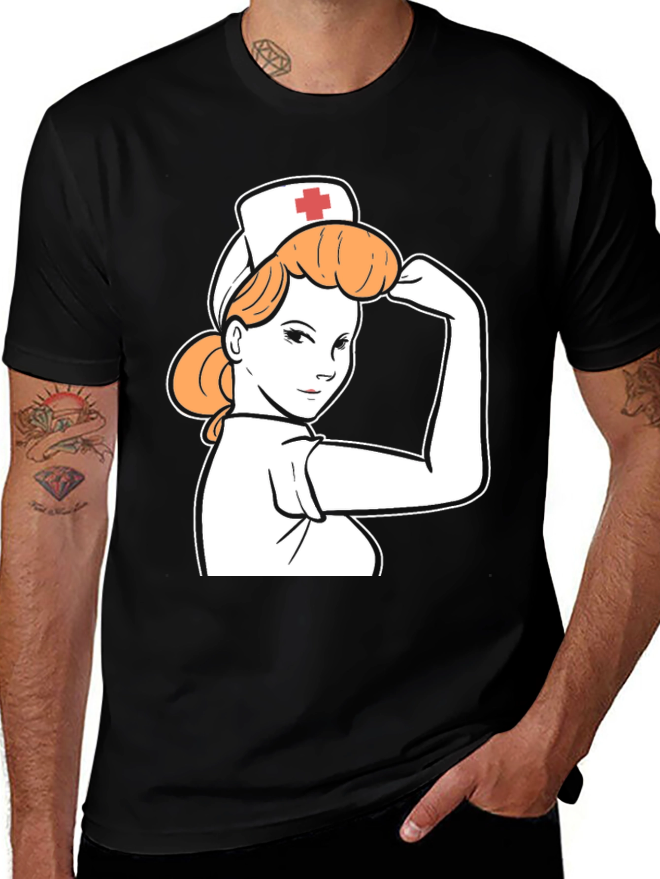 Black Retro Nurse Power T-Shirt - Black main image