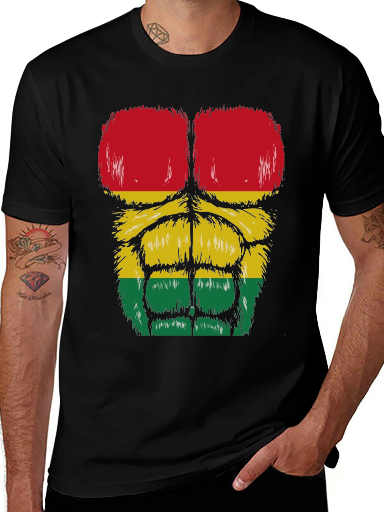 Variant 13 of Rasta Gorilla Abs T-Shirt - Funny Graphic Tee