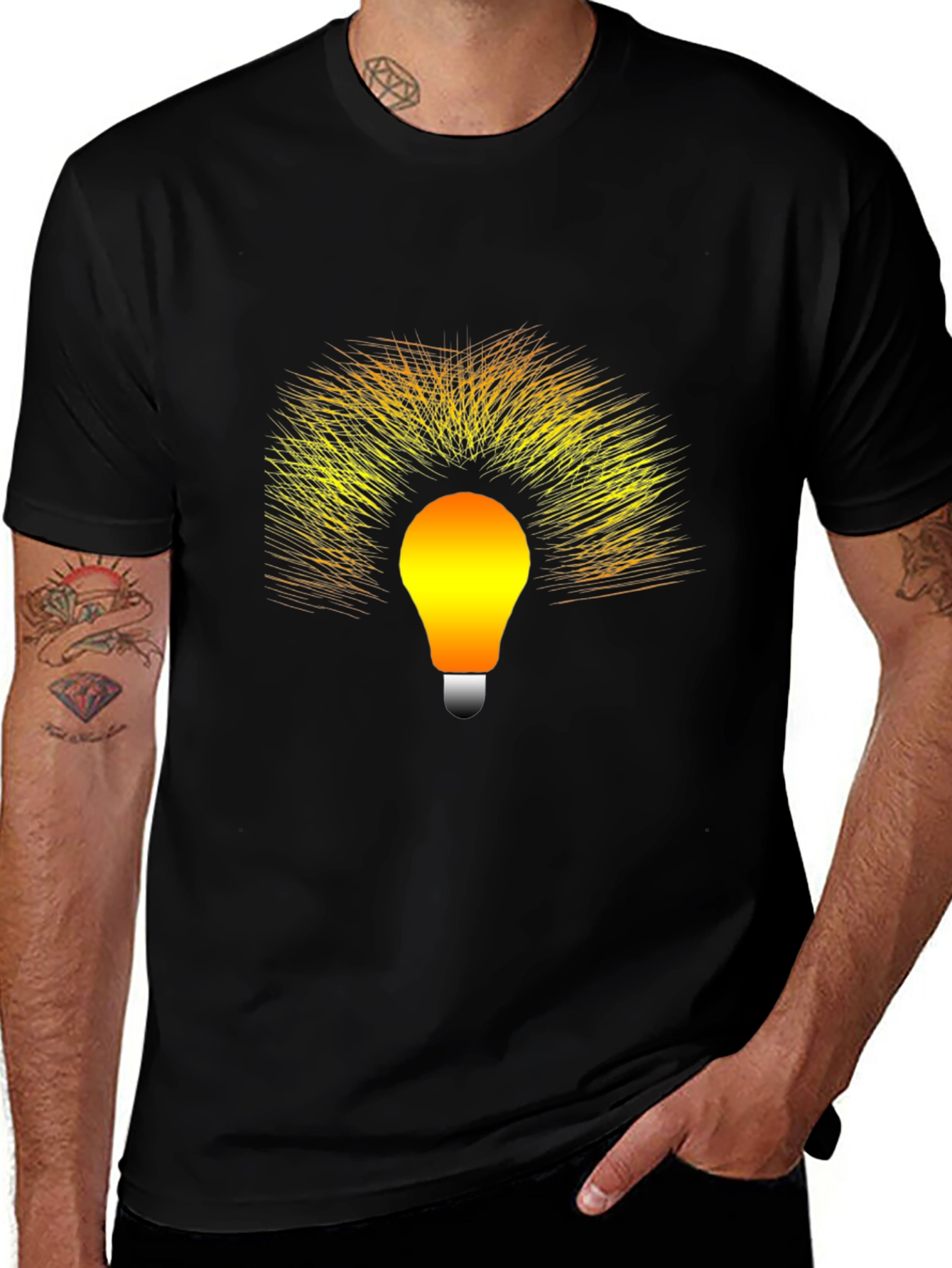 Black Creative Light Bulb Graphic T-Shirt main image