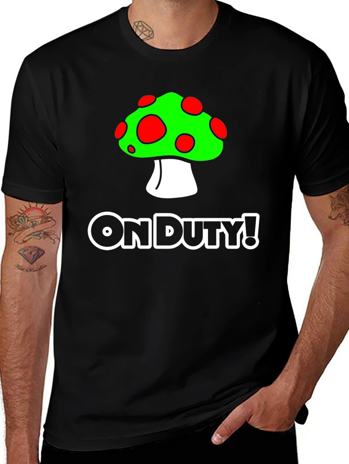 Variant 24 of On Duty! Mushroom Graphic Black T-Shirt