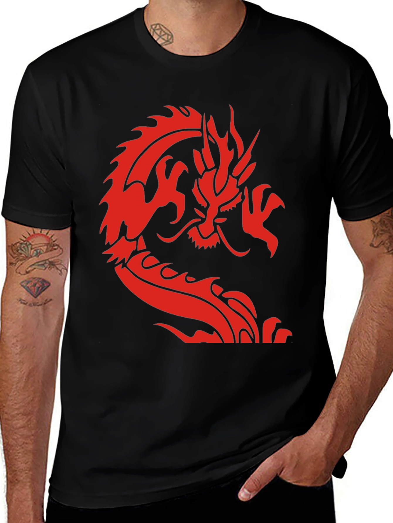 Variant 4 of Dragon Graphic Tee - Black Cotton T-Shirt