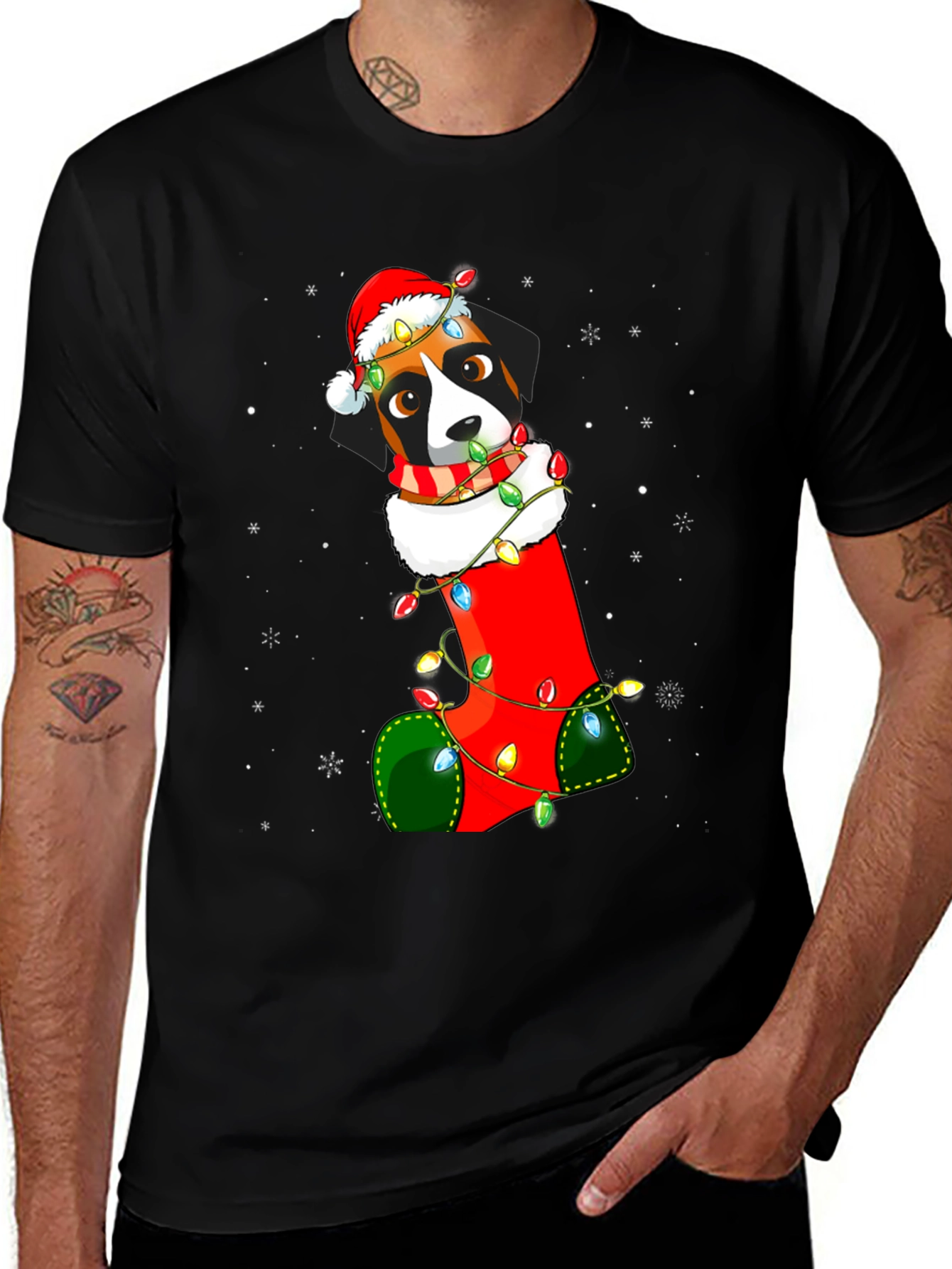 Christmas Dog in Stocking T-Shirt